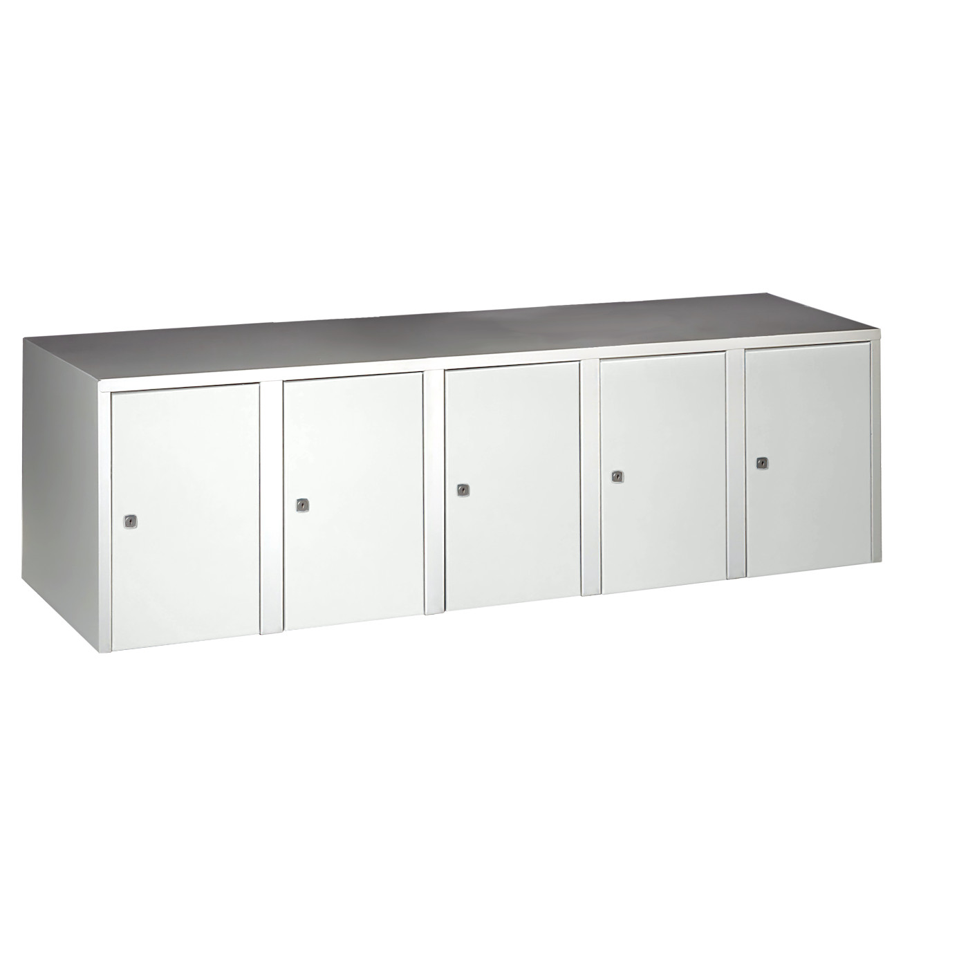 Wolf Aufsatzschrank Serie 73 , Sockel, Abteilbreite 300 mm, 5 Abteile Lichtgrau RAL 7035