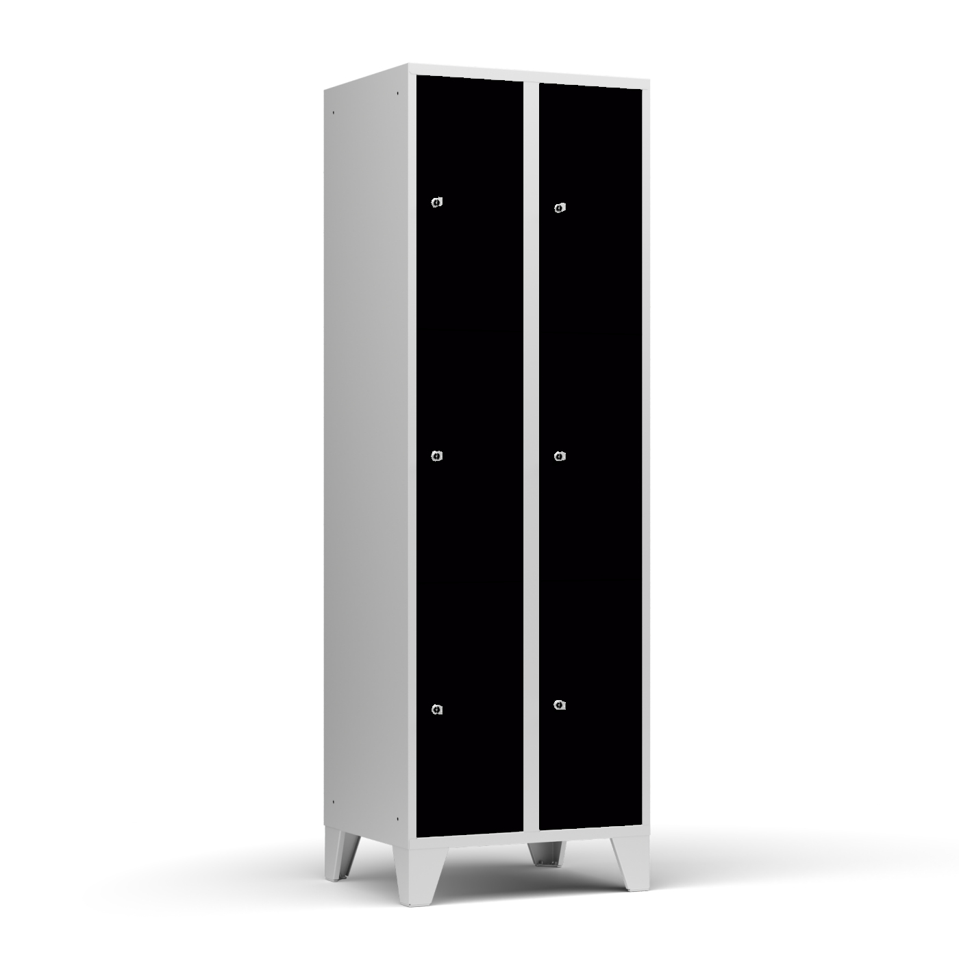 Wolf Fächerschrank Serie 72, Füße, Abteilbreite 300 mm, 2 Abteile à 3 Fächer Tiefschwarz RAL 9005