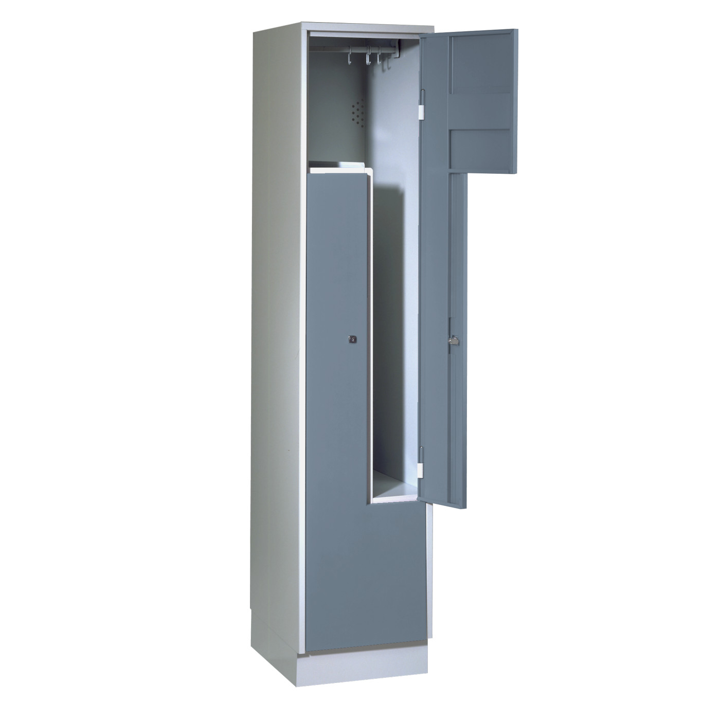 Wolf Z-Spind Serie 71 Z, Sockel, 2 Fächer mit einer Breite von je 200/400 mm Blaugrau RAL 7031
