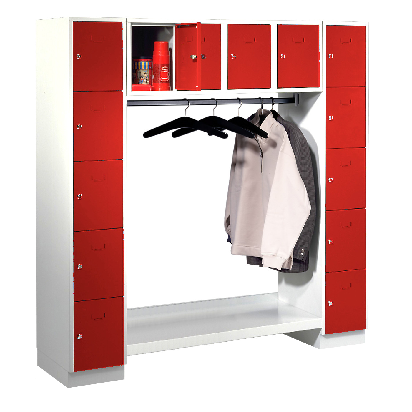 Wolf Schließfachgarderoben-System Serie 78 2 Abteile Breite 300 mm 14 Fächer offene Garderobe Feuerrot RAL 3000