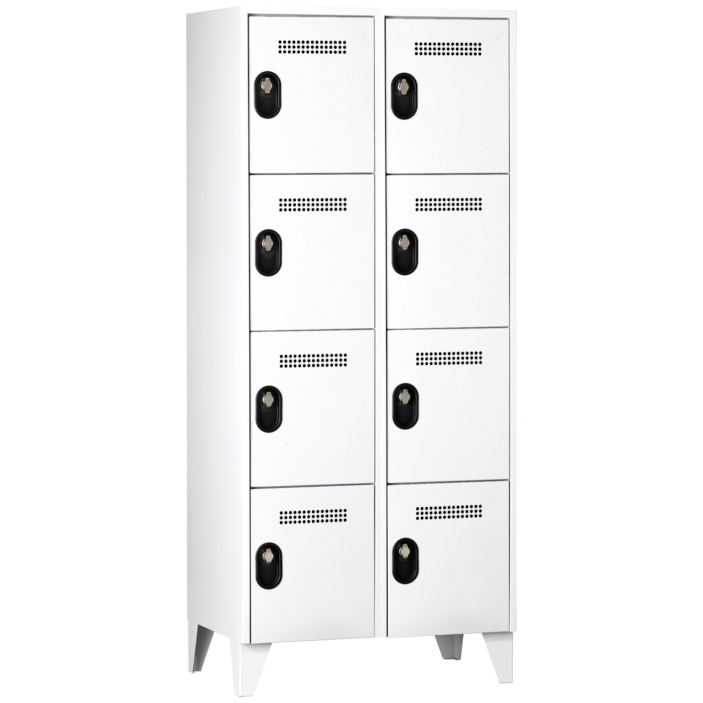 Wolf Fächerschrank Serie 90, Füße, Abteilbreite 400 mm, 2 Abteile à 4 Fächer Lichtgrau RAL 7035