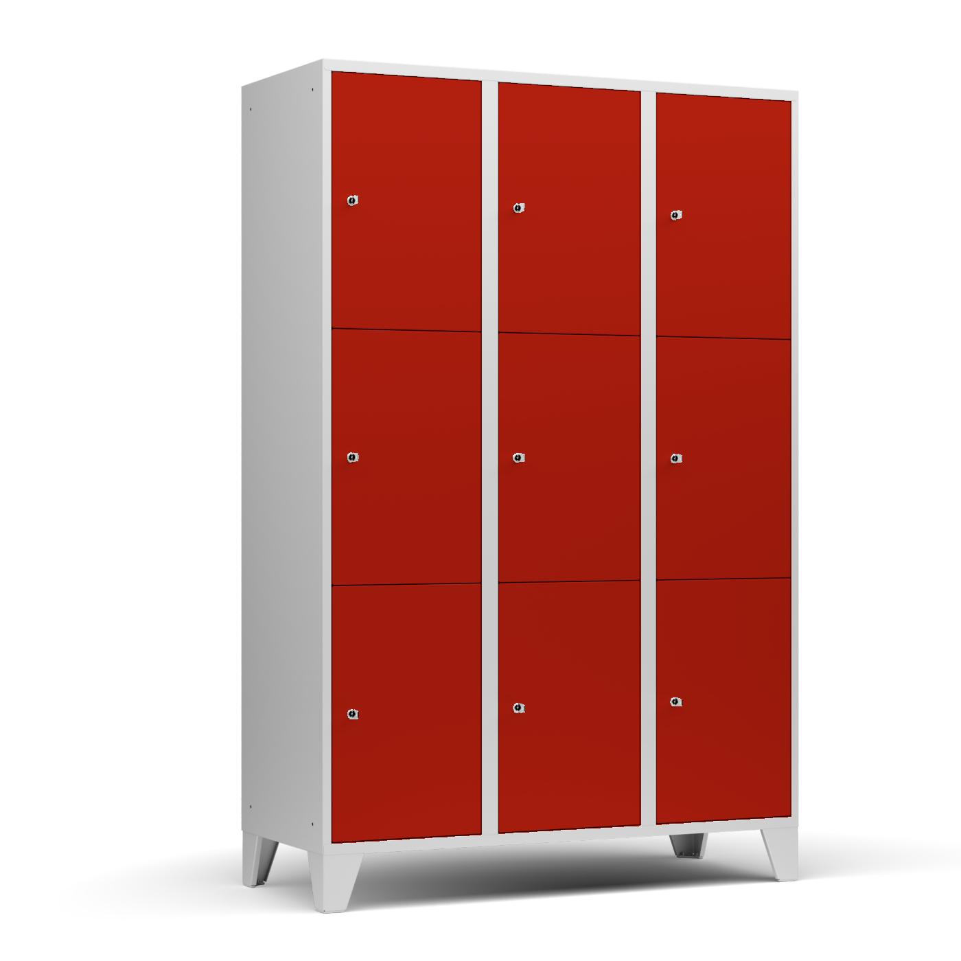 Wolf Fächerschrank Serie 72, Füße, Abteilbreite 400 mm, 3 Abteile à 3 Fächer Feuerrot RAL 3000