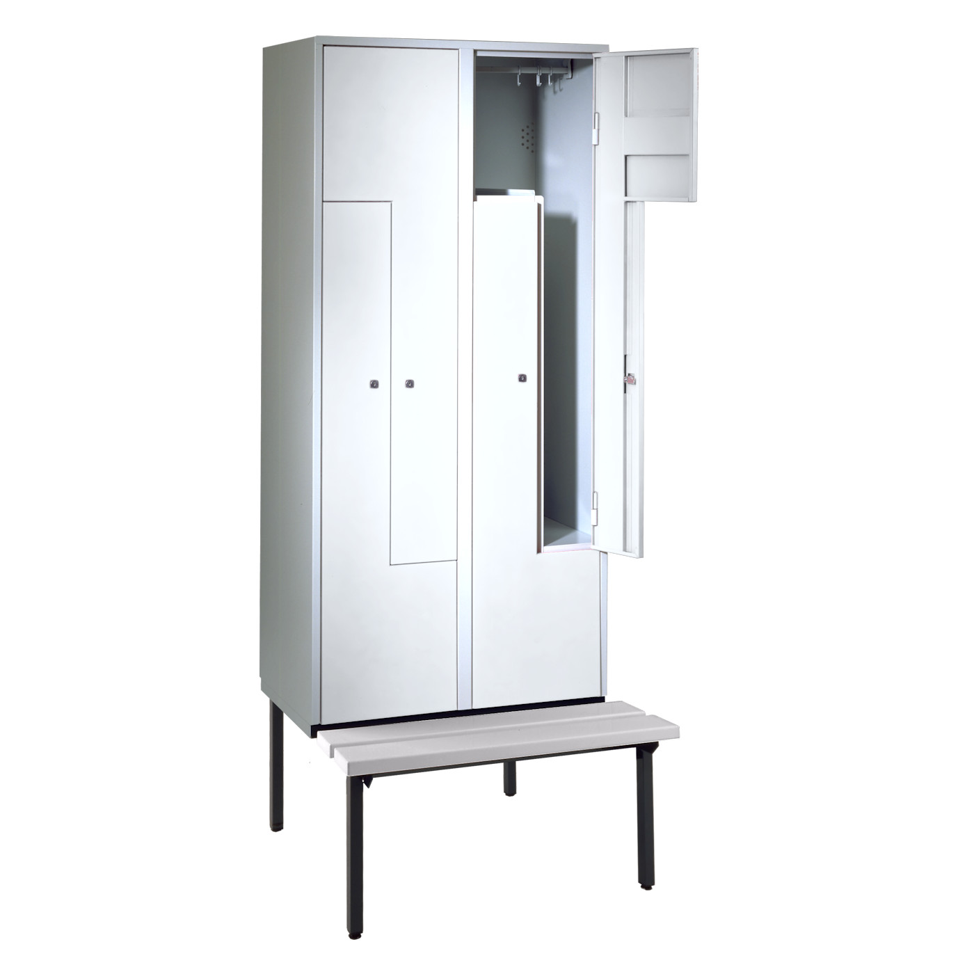 Wolf Z-Spind Serie 71 ZU, Sitzbankuntergestell, 4 Fächer mit einer Breite von je 200/400 mm Lichtgrau RAL 7035