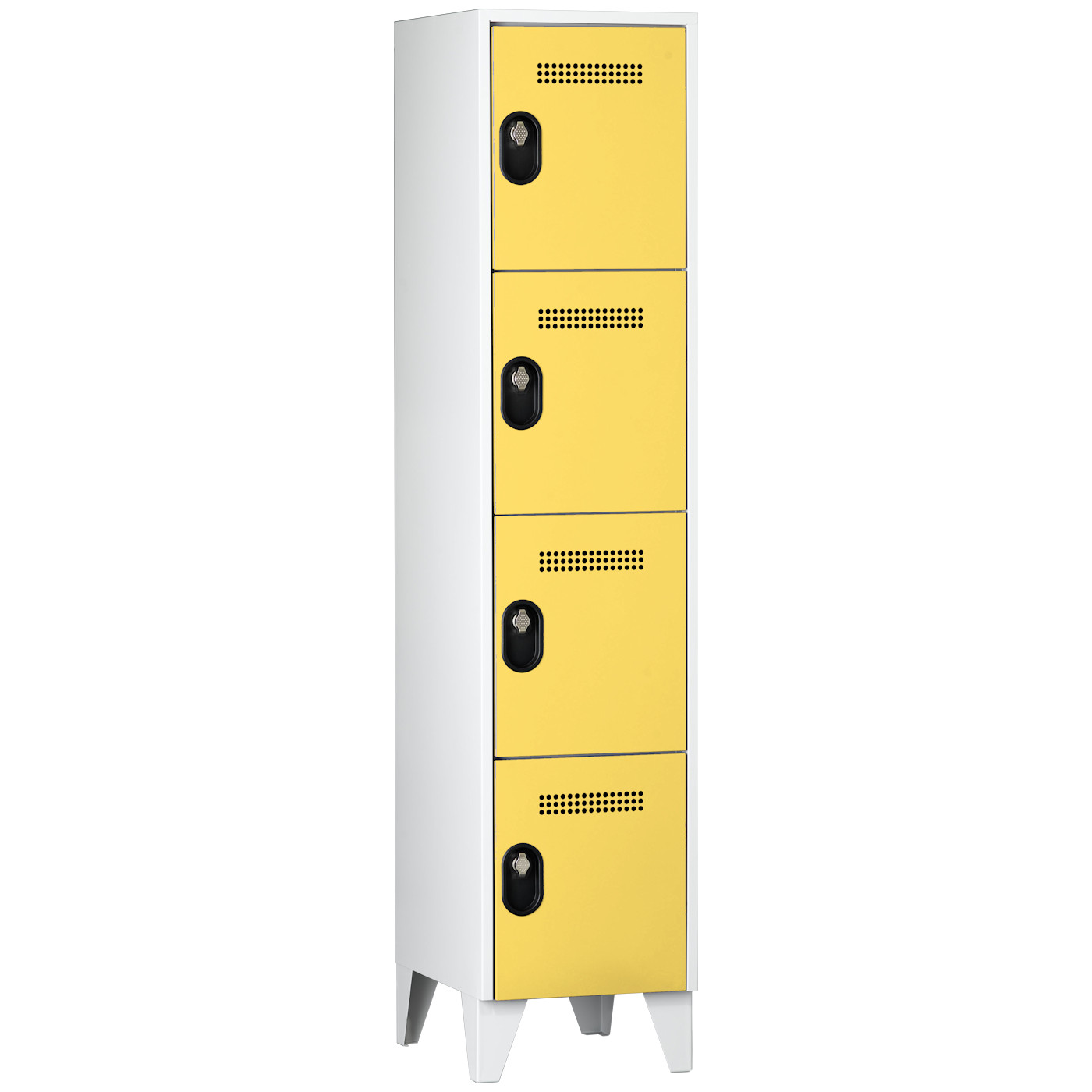 Wolf Fächerschrank Serie 90, Füße, Abteilbreite 400 mm, 1 Abteil à 4 Fächer Zinkgelb RAL 1018