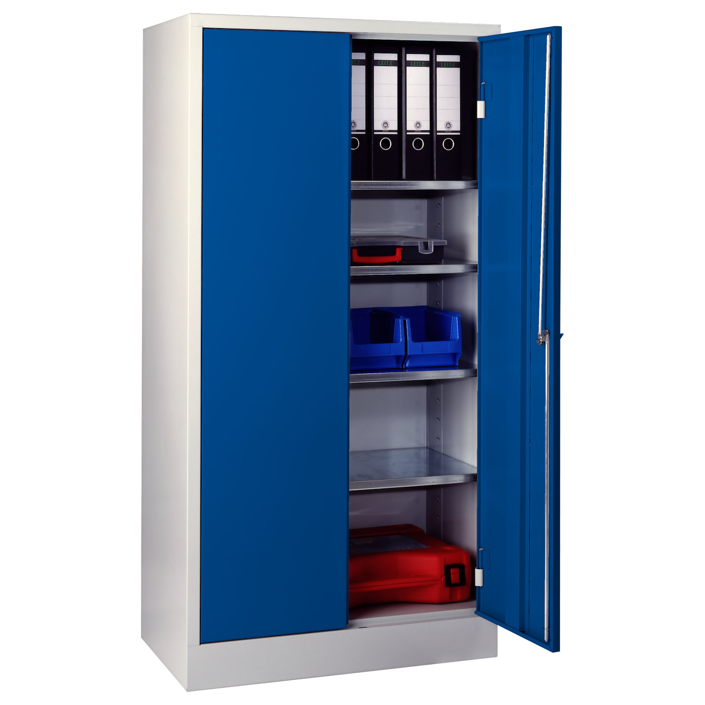 Wolf Material-Aktenschrank Serie 20 Sockel Flügeltüren Höhe 1500 Breite 760 mm Enzianblau RAL 5010