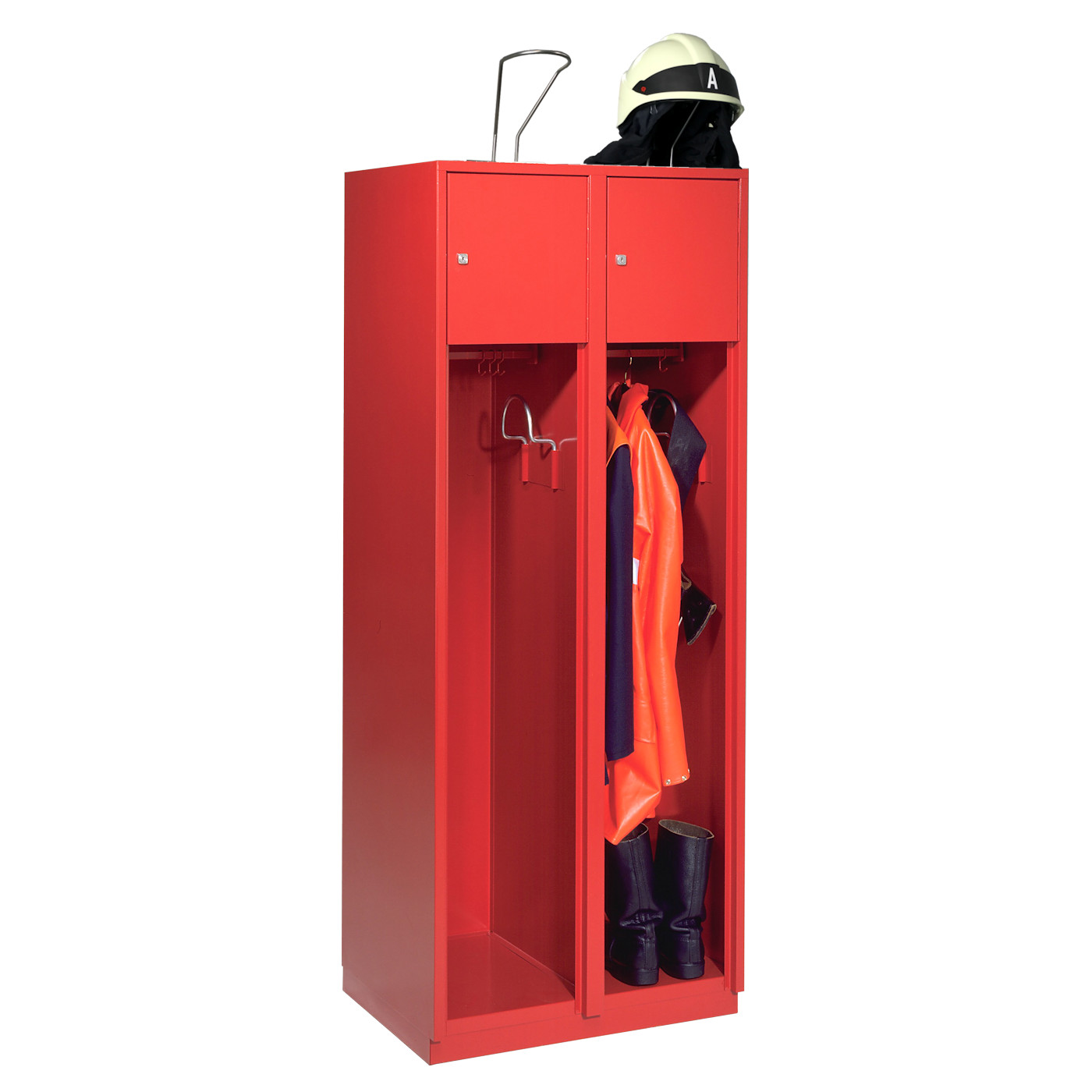 Wolf Feuerwehrschrank Serie 75 F, Sockel, Abteilbreite 400 mm, 2 Abteile Feuerrot RAL 3000