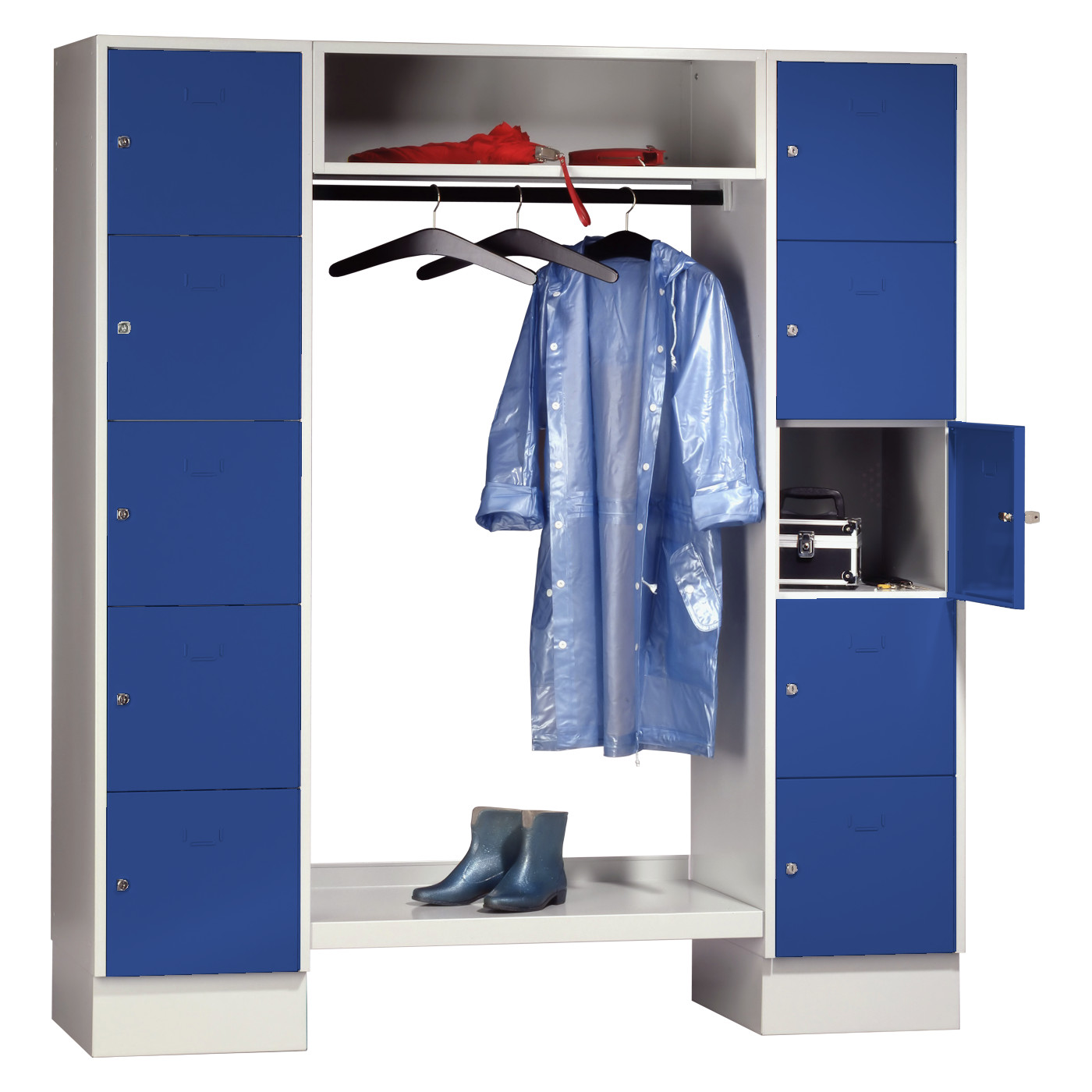 Wolf Schließfachgarderoben-System Serie 78 2 Abteile Breite 400 mm 10 Fächer offene Garderobe Enzianblau RAL 5010