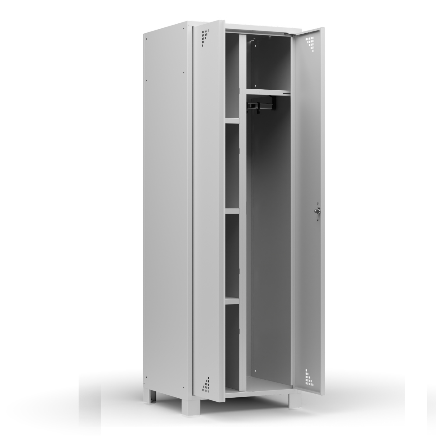 Wolf Mehrzweckspind mit Garderobe Serie 82 W, Flügeltüren Abteilbreite 300 mm 2 Abteile Lichtgrau RAL 7035