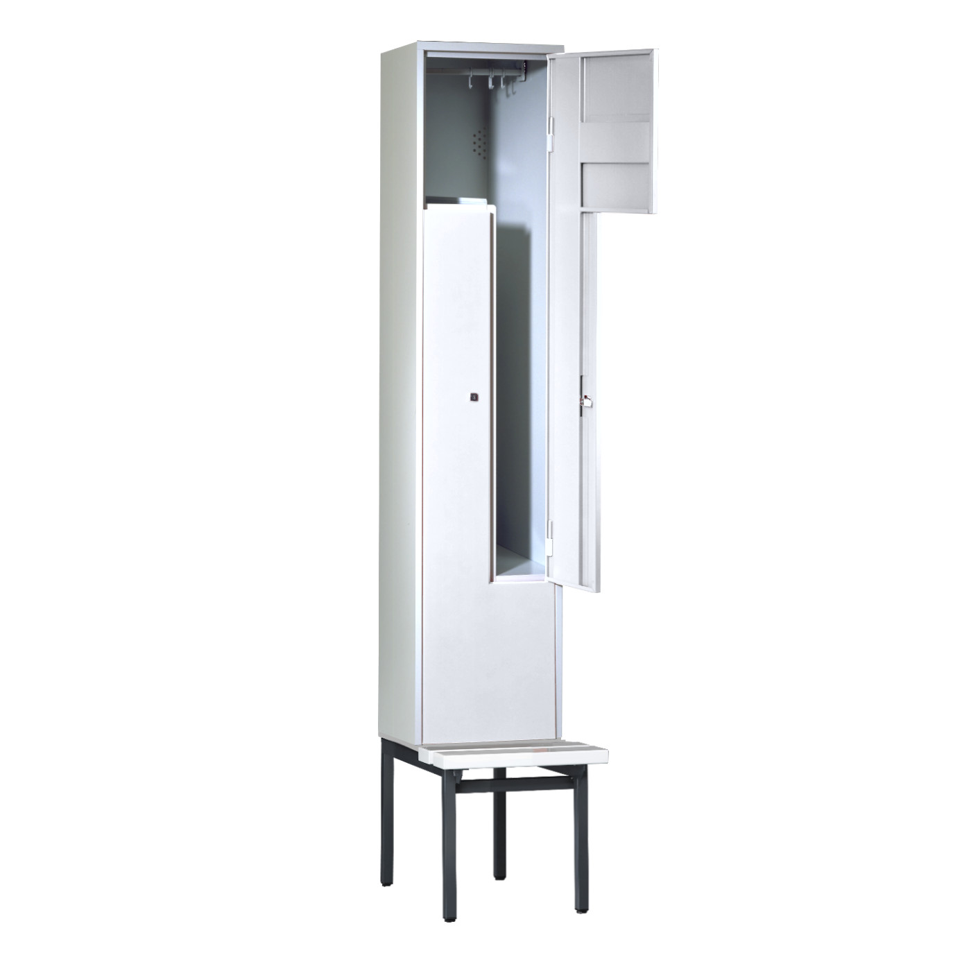 Wolf Z-Spind Serie 71 ZU, Sitzbankuntergestell, 2 Fächer mit einer Breite von je 200/400 mm Lichtgrau RAL 7035