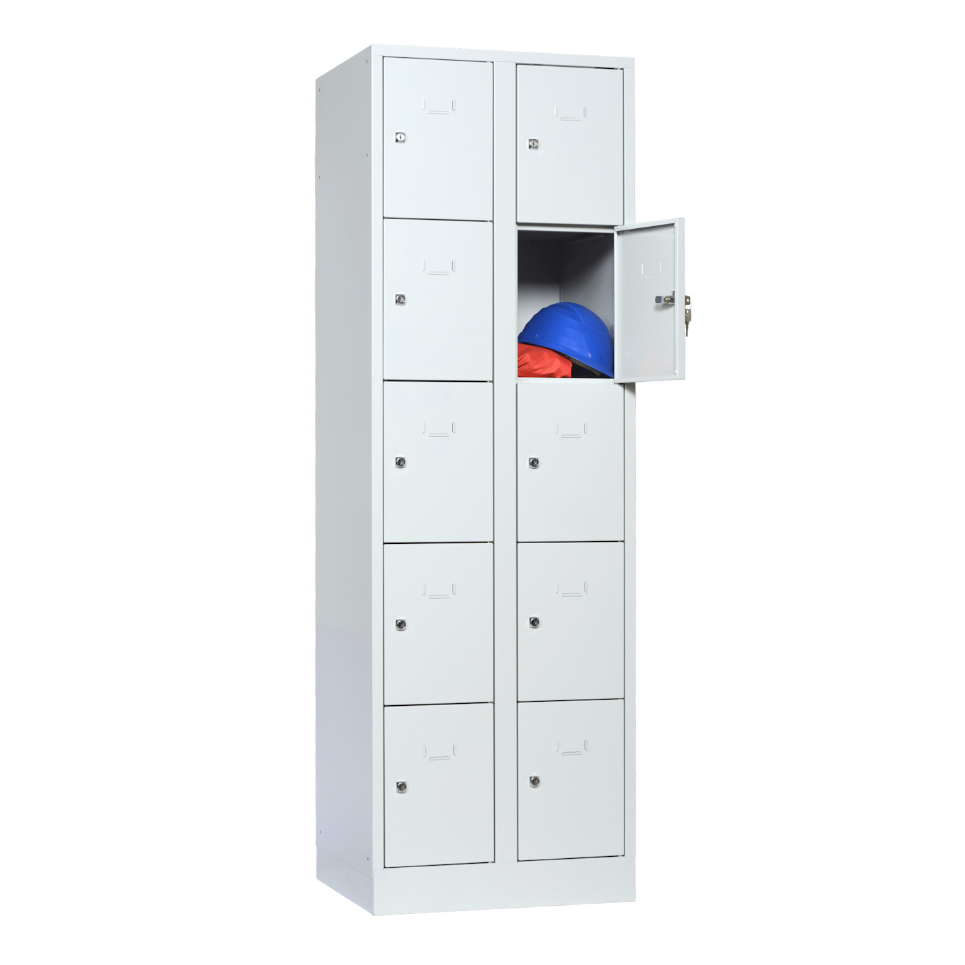 Wolf Schließfachschrank Serie 40 mit Sockel Abteilbreite 300 mm 2 Abteile à 5 Fächer Lichtgrau RAL 7035