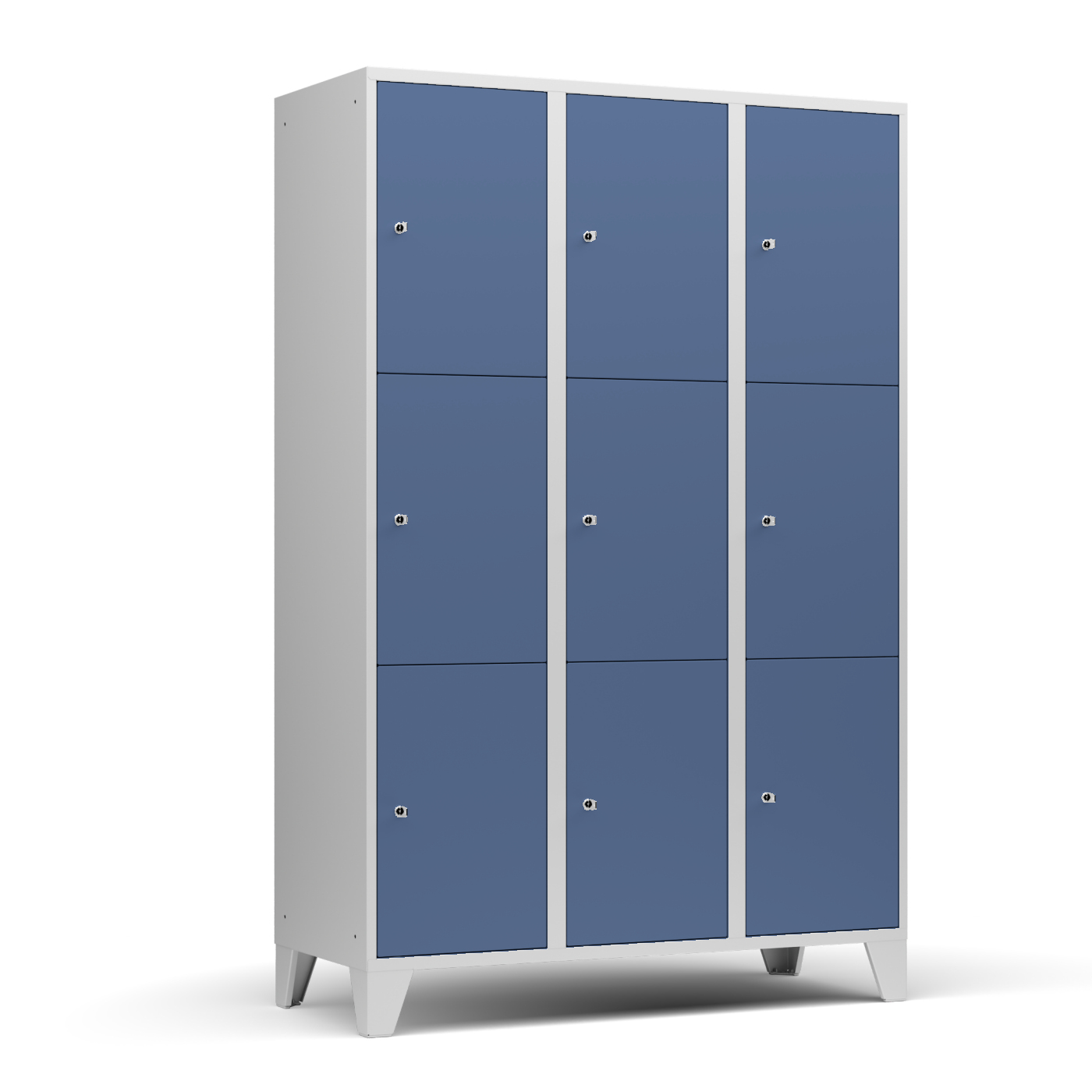 Wolf Fächerschrank Serie 72, Füße, Abteilbreite 400 mm, 3 Abteile à 3 Fächer Taubenblau RAL 5014