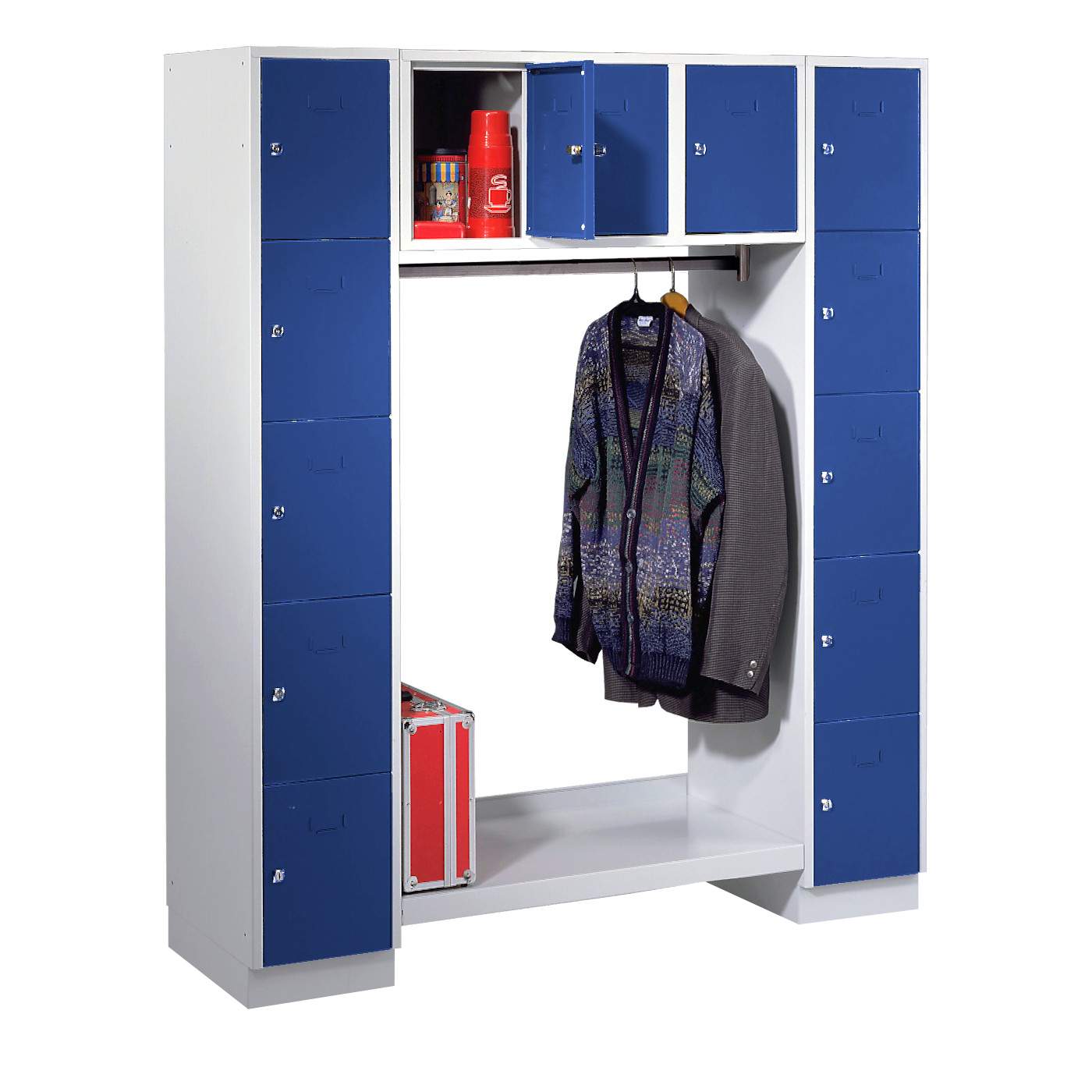 Wolf Schließfachgarderoben-System Serie 78 2 Abteile Breite 300 mm 13 Fächer offene Garderobe Enzianblau RAL 5010