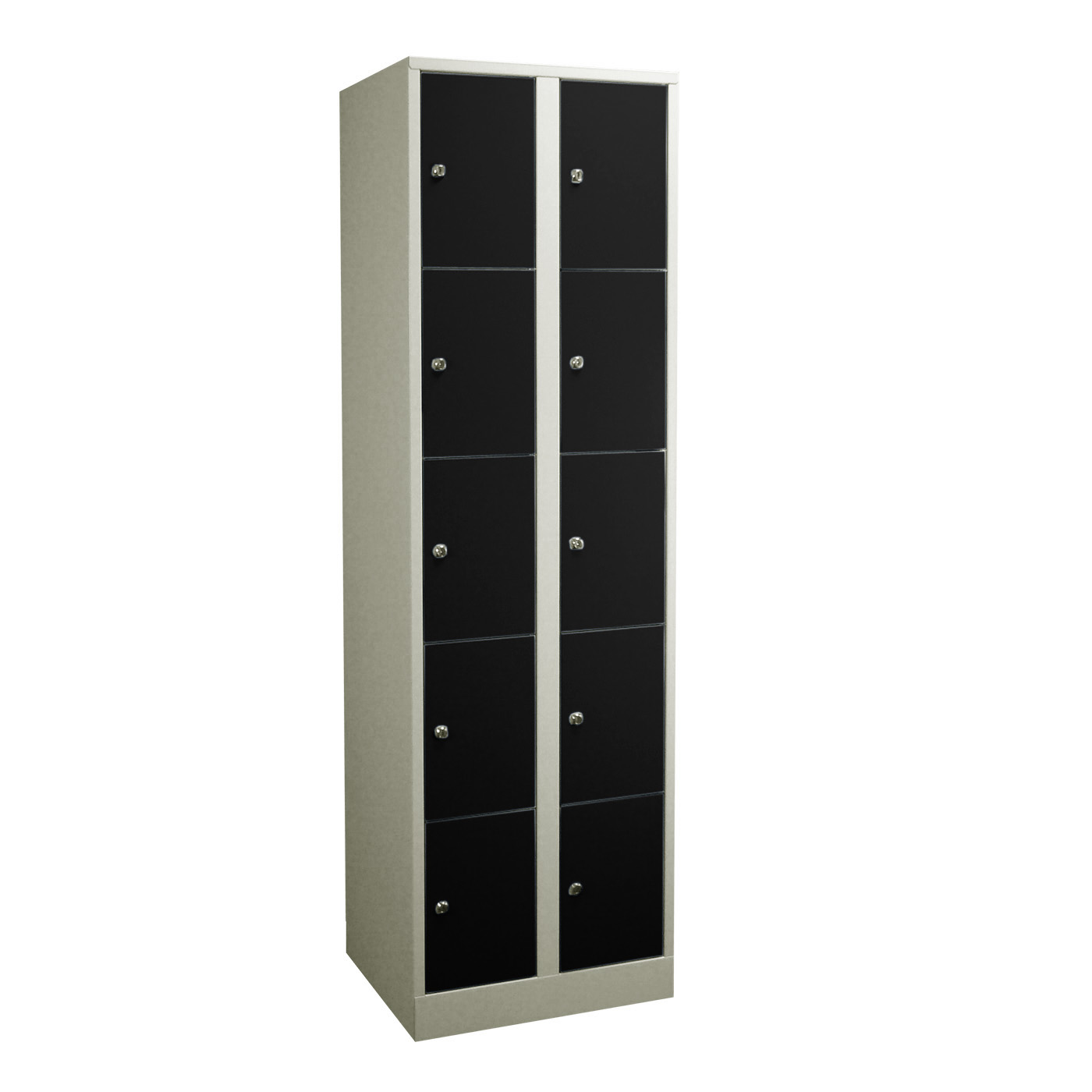 Wolf Fächerschrank Serie 42 extrahoch Sockel Abteilbreite 300 mm 2 Abteile à 5 Fächer Tiefschwarz RAL 9005