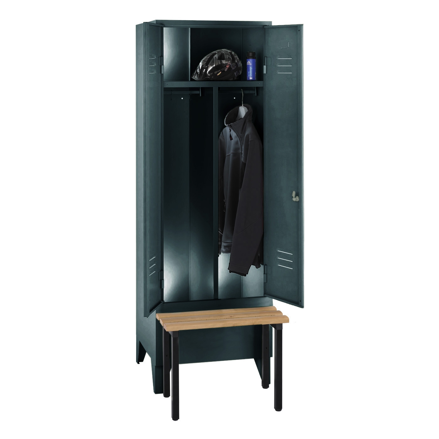 Wolf Spind Serie 75 S ASR mit Sitzbank, Füße, Abteilbreite 600 mm, 1 Abteil, Schwarz-Weiß-Trennung Anthrazitgrau RAL 7016
