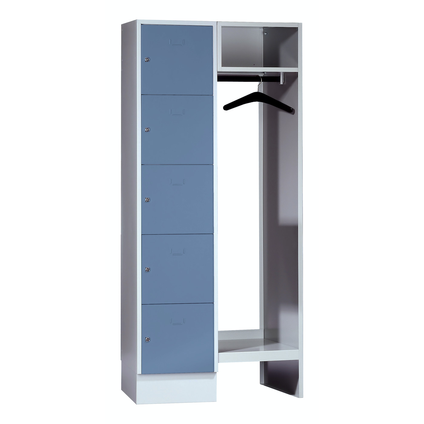 Wolf Schließfachgarderoben-System Serie 78 1 Abteil Breite 400 mm 5 Fächer offene Garderobe Taubenblau RAL 5014