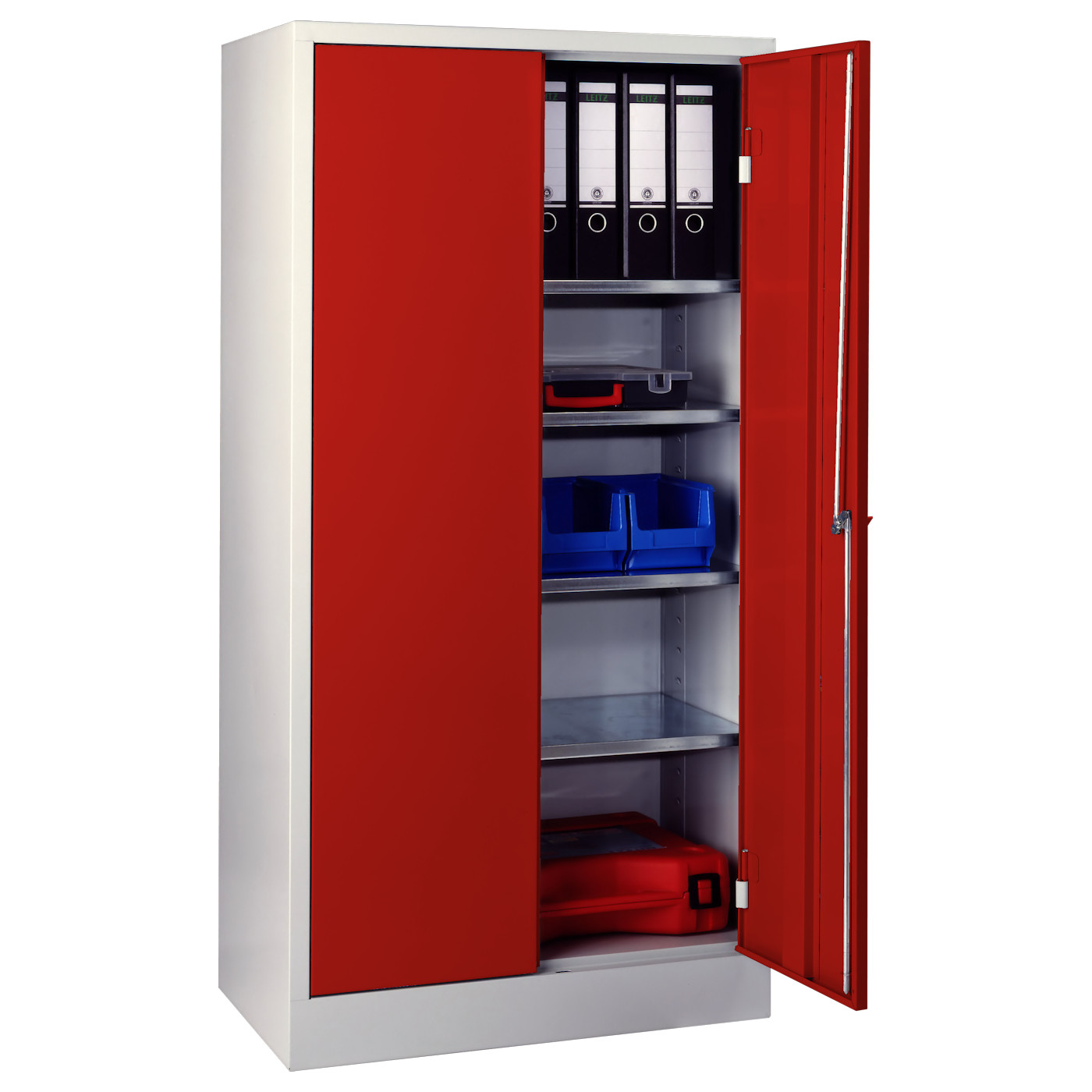 Wolf Material-Aktenschrank Serie 20 Sockel Flügeltüren Höhe 1500 Breite 760 mm Feuerrot RAL 3000