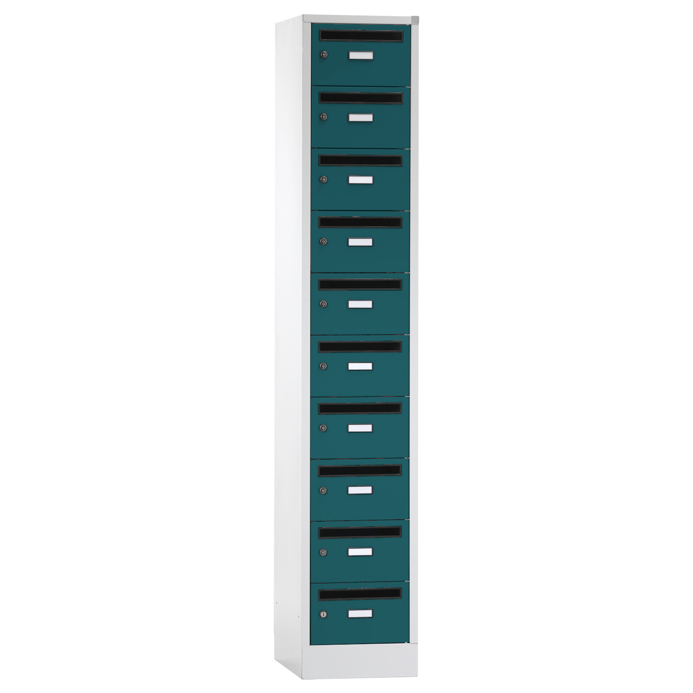 Wolf Postverteilerschrank Serie 42 PV, Sockel, Abteilbreite 350 mm, 1 Abteil à 10 Fächer Opalgrün RAL 6026