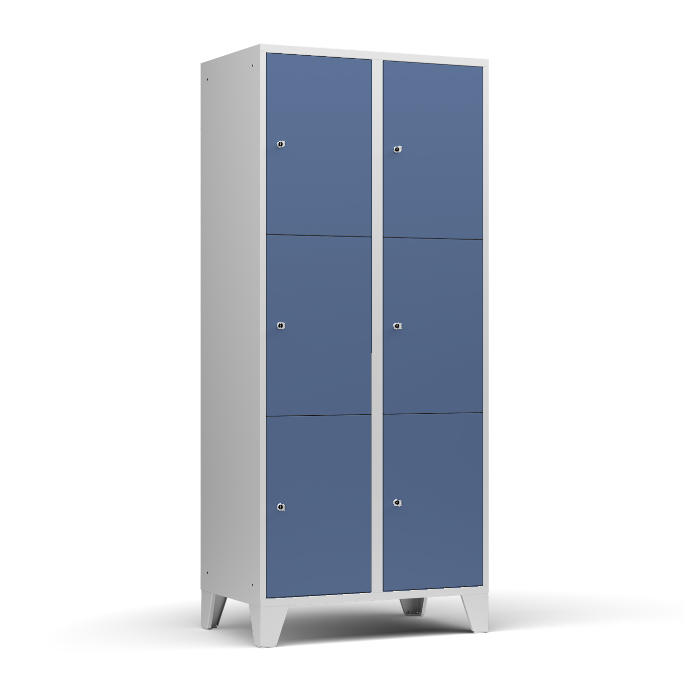 Wolf Fächerschrank Serie 72, Füße, Abteilbreite 400 mm, 2 Abteile à 3 Fächer Taubenblau RAL 5014