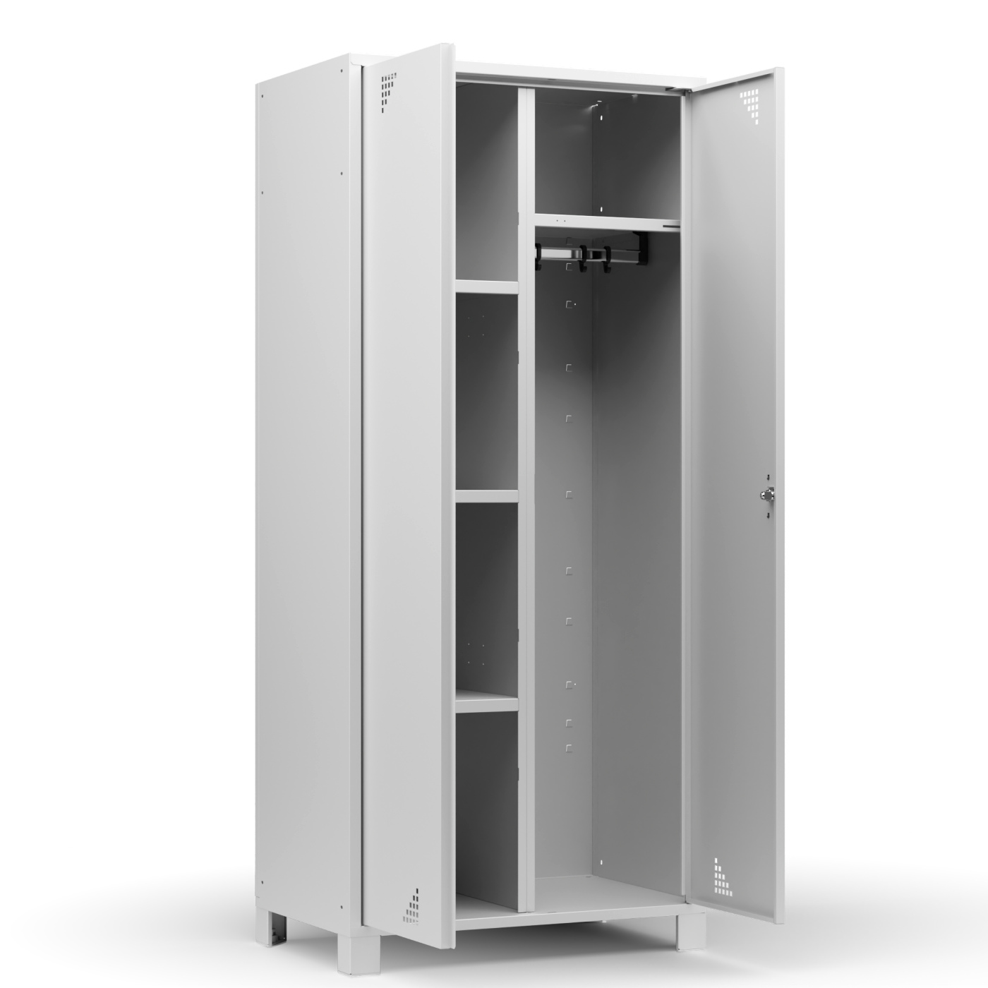 Wolf Mehrzweckspind mit Garderobe Serie 82 W, Flügeltüren Abteilbreite 400 mm 2 Abteile Lichtgrau RAL 7035