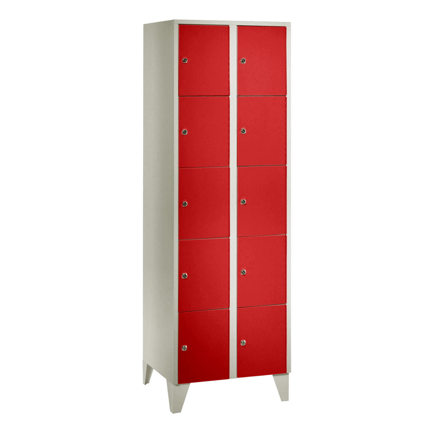 Wolf Fächerschrank Serie 72, Füße, Abteilbreite 300 mm, 2 Abteile à 5 Fächer Feuerrot RAL 3000