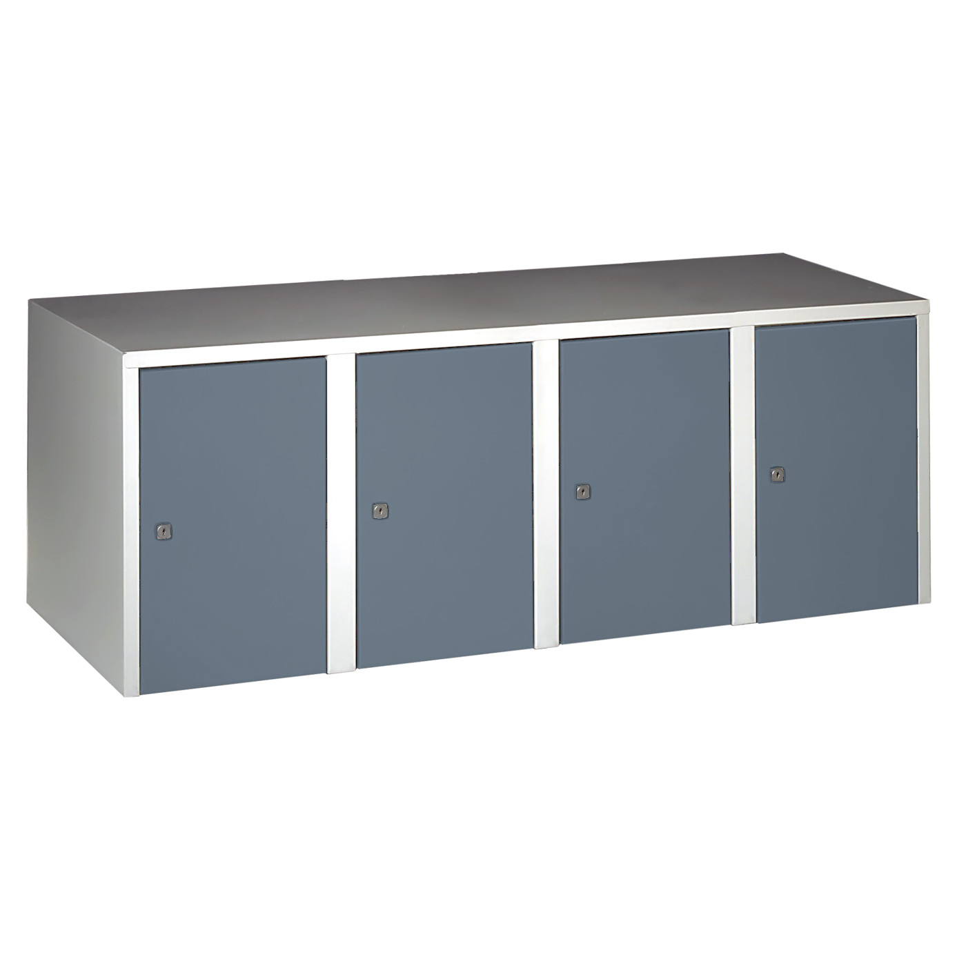 Wolf Aufsatzschrank Serie 73 , Sockel, Abteilbreite 300 mm, 4 Abteile Blaugrau RAL 7031