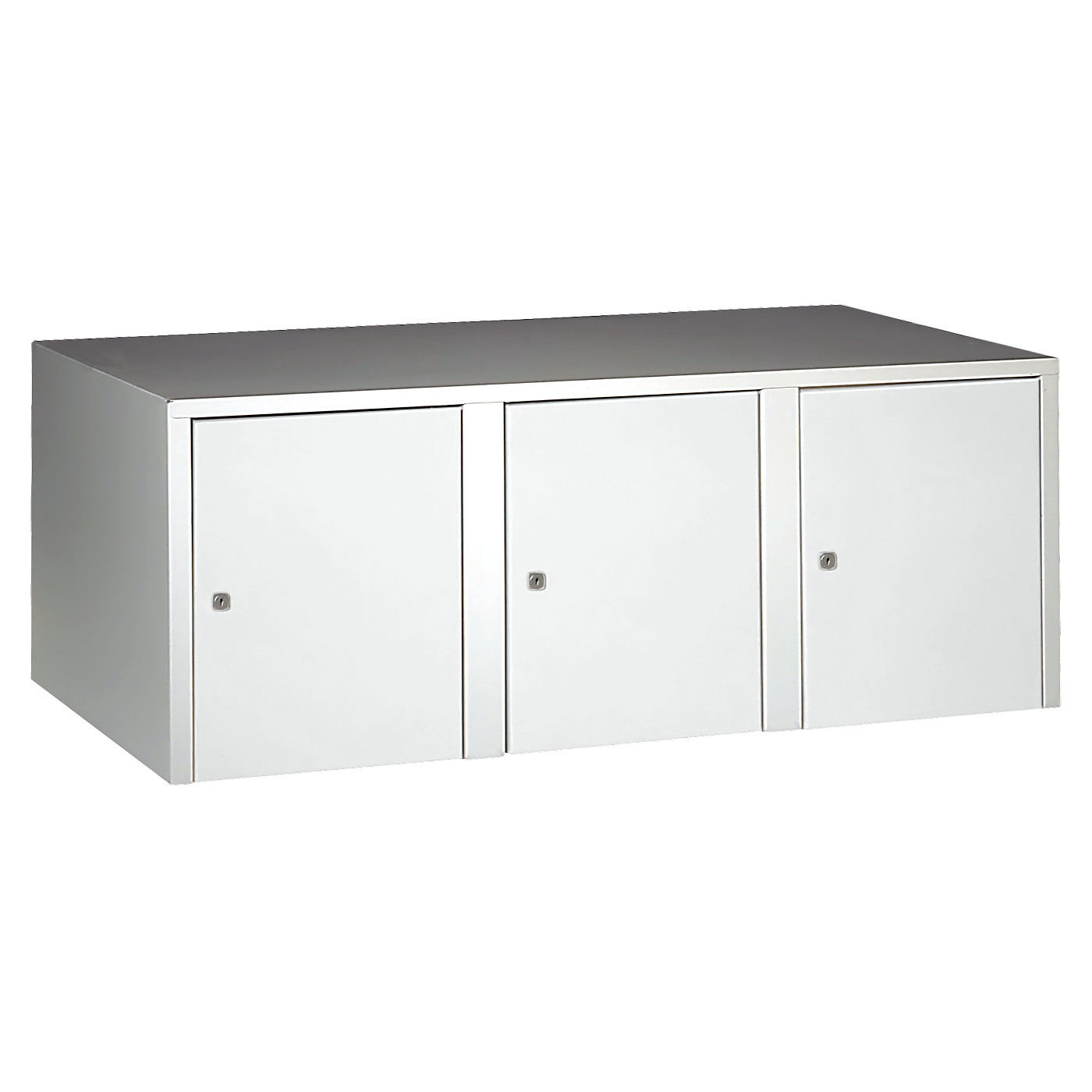 Wolf Aufsatzschrank Serie 73 , Sockel, Abteilbreite 400 mm, 3 Abteile Lichtgrau RAL 7035