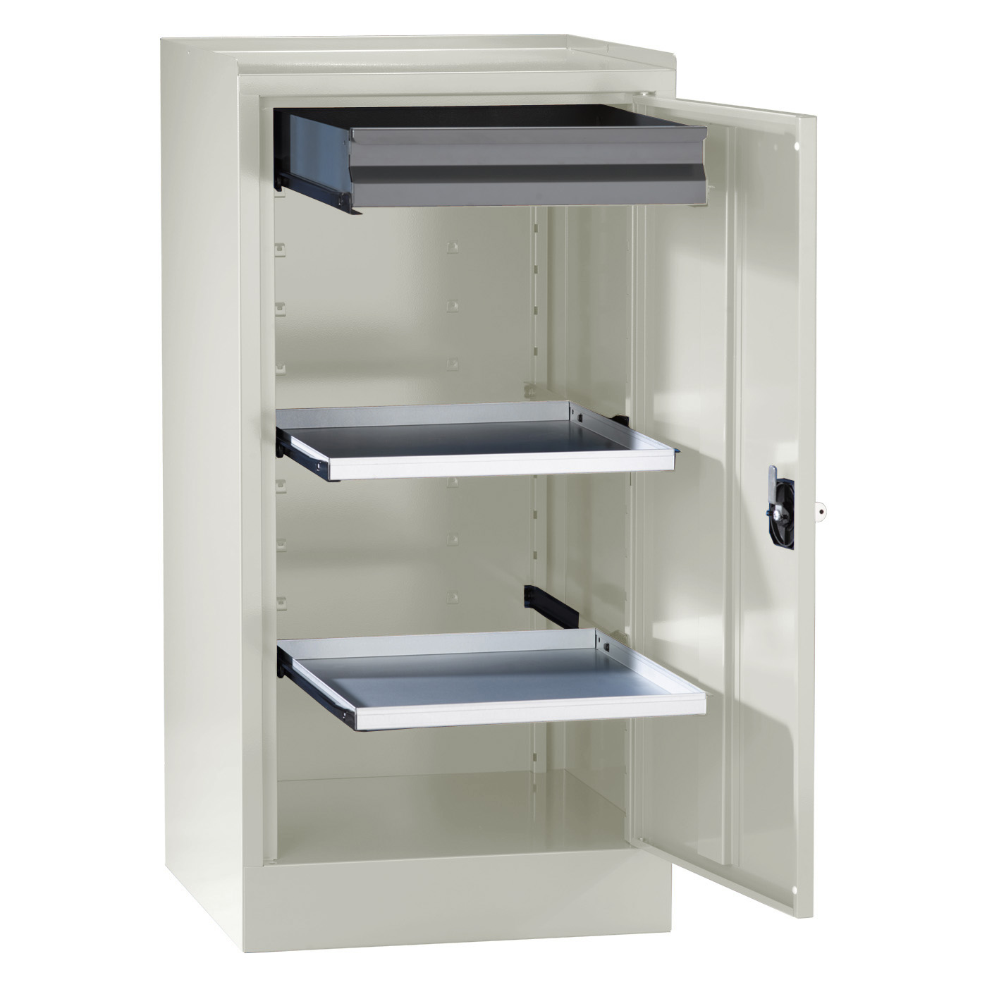 Wolf Werkzeugschrank Serie 50, Sockel, Breite 500 mm, 1 Schublade, 2 Fachböden Lichtgrau RAL 7035
