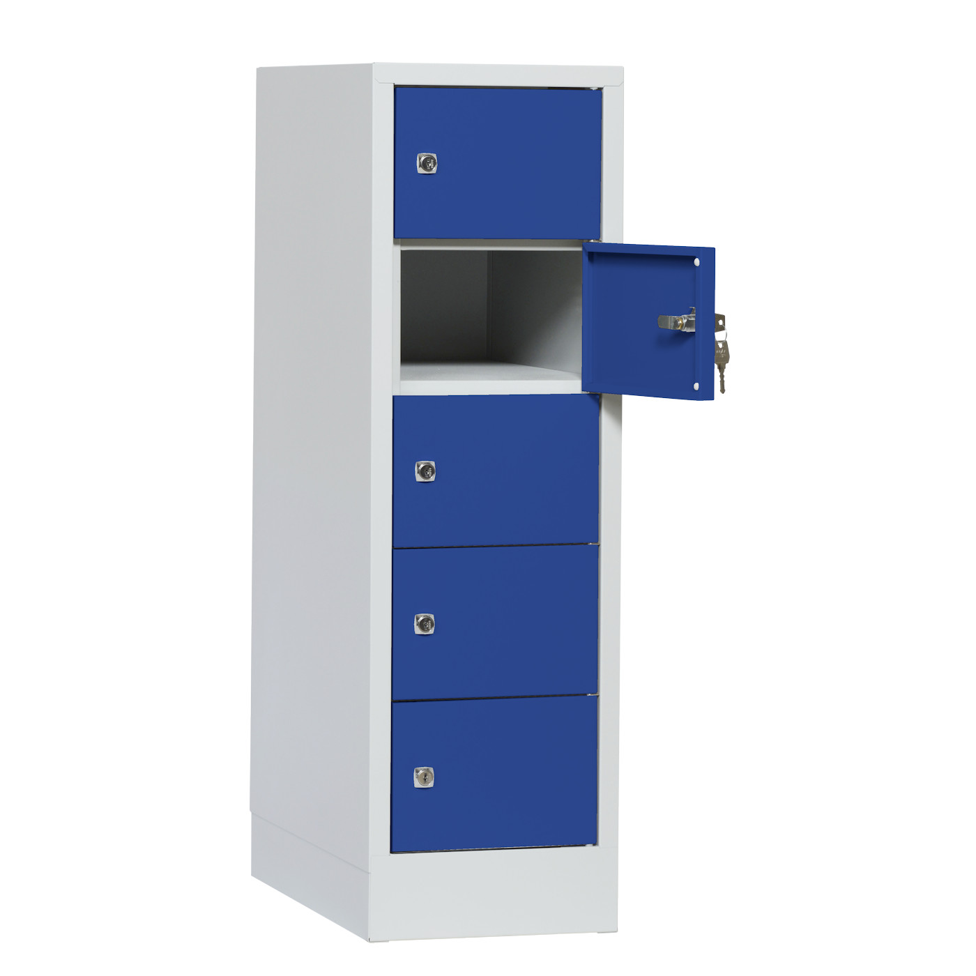 Wolf Kleingefachschrank Serie 41, Sockel, Abteilbreite 300 mm, 1 Abteil à 5 Fächer Enzianblau RAL 5010