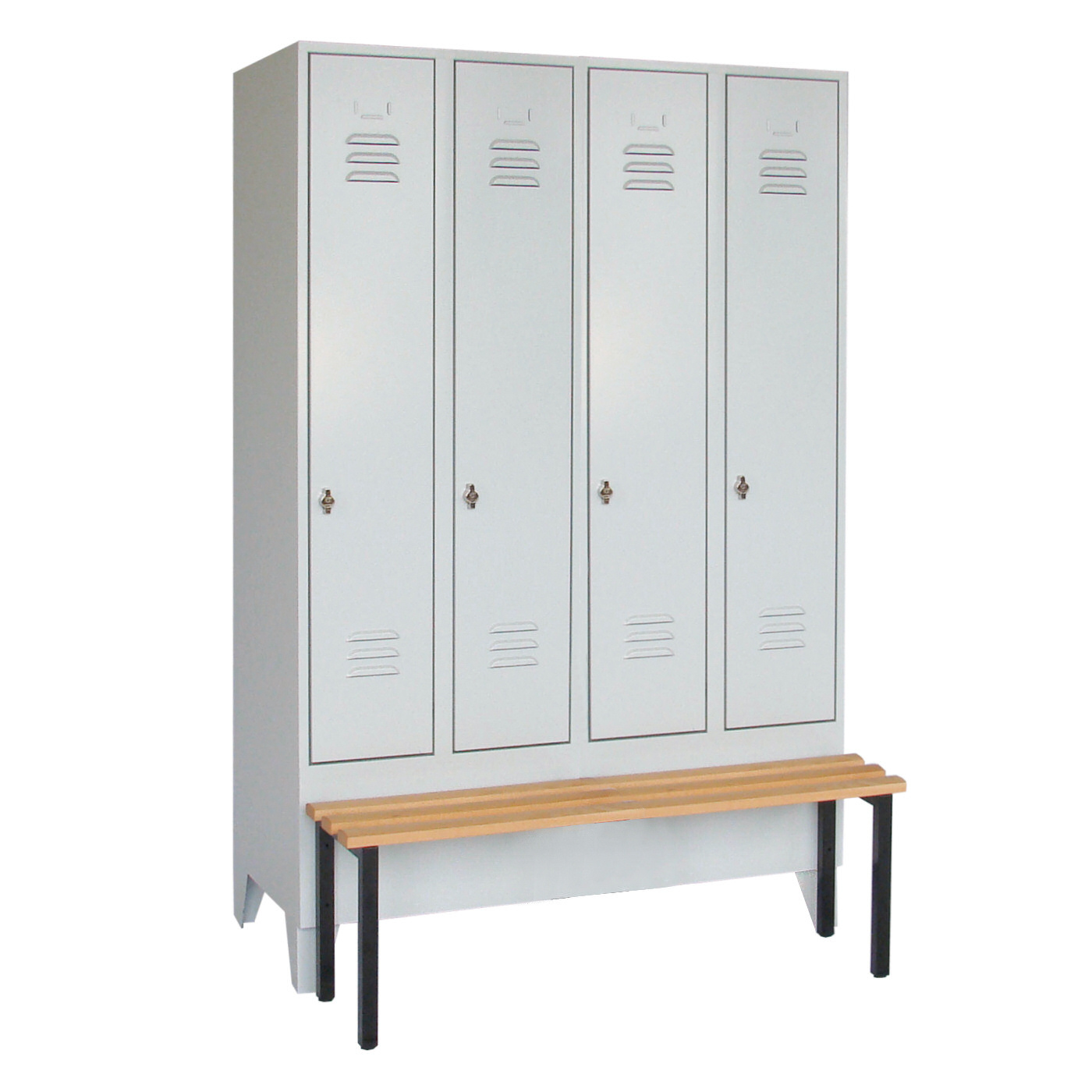 Wolf Spind Serie 75 S mit Sitzbank, Abteilbreite 300 mm, 4 Abteile Lichtgrau RAL 7035