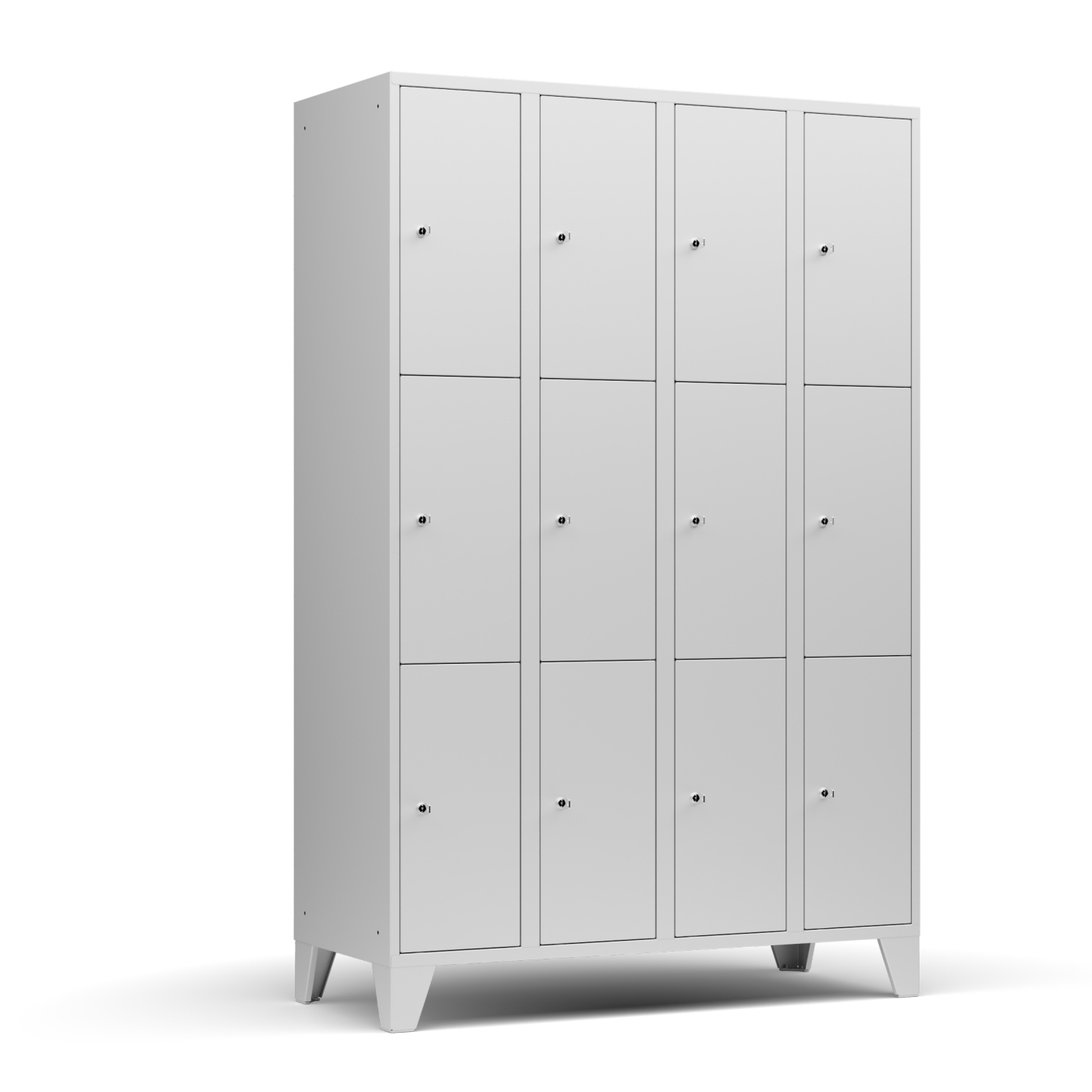 Wolf Fächerschrank Serie 72, Füße, Abteilbreite 300 mm, 3 Abteile à 4 Fächer Lichtgrau RAL 7035