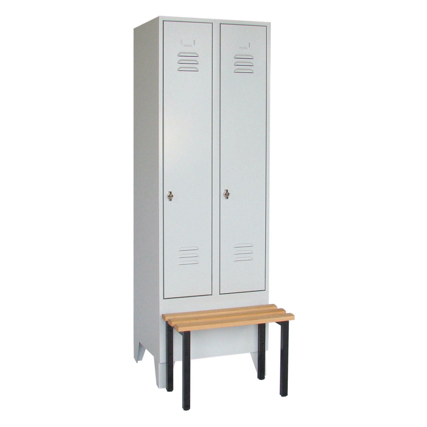 Wolf Spind Serie 75 S mit Sitzbank, Abteilbreite 300 mm, 2 Abteile Lichtgrau RAL 7035
