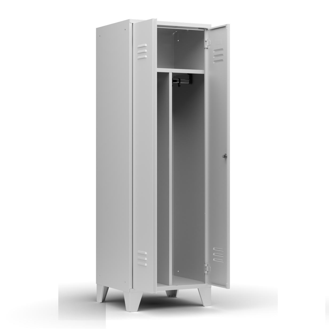 Wolf Spind Serie 75 ASR, Füße, Abteilbreite 600 mm, 1 Abteil, Schwarz-Weiß-Trennung Lichtgrau RAL 7035