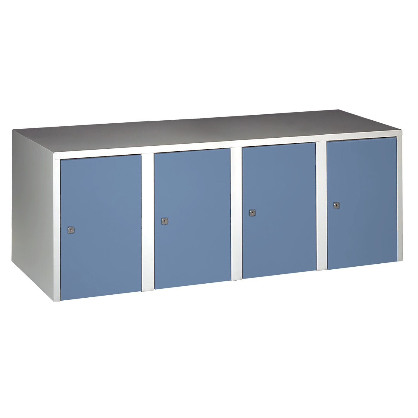 Wolf Aufsatzschrank Serie 73 , Sockel, Abteilbreite 300 mm, 4 Abteile Taubenblau RAL 5014