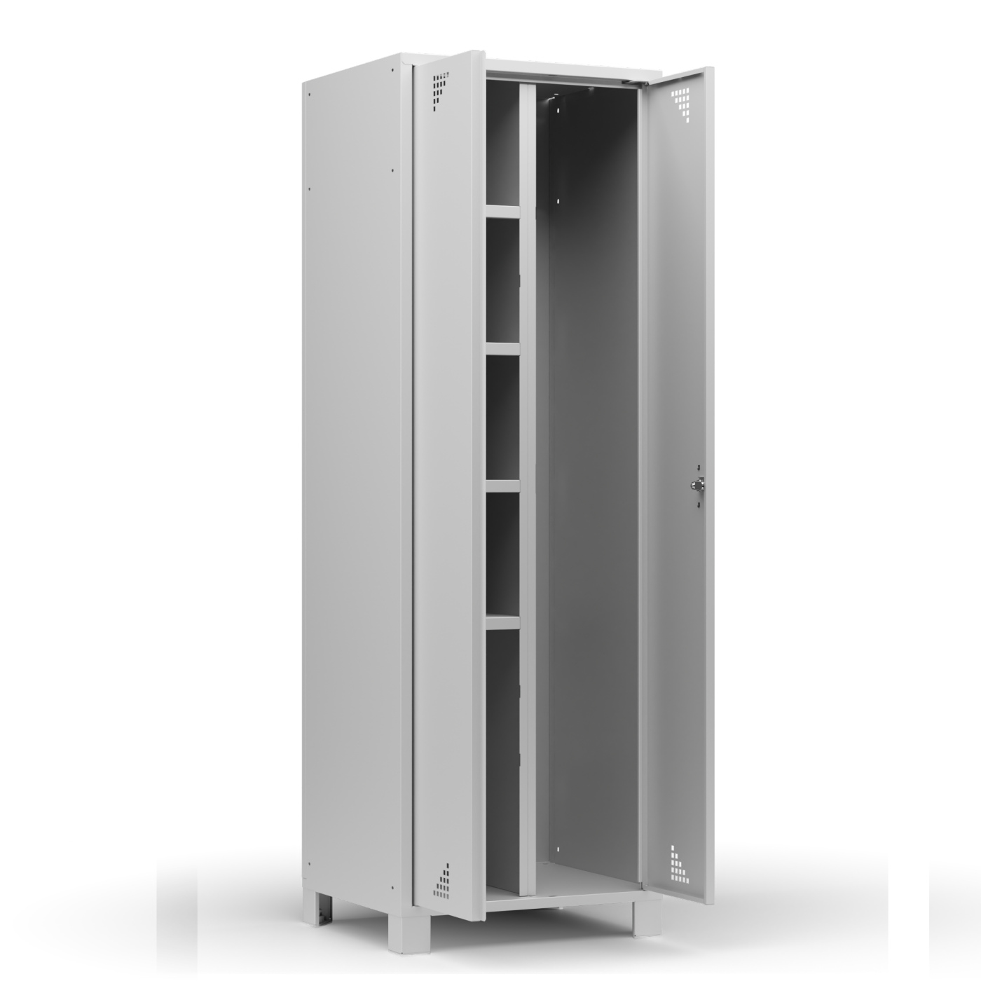 Wolf Mehrzweckspind für Stielgeräte Serie 82 B , Flügeltüren Abteilbreite 300 mm, 2 Abteile Lichtgrau RAL 7035