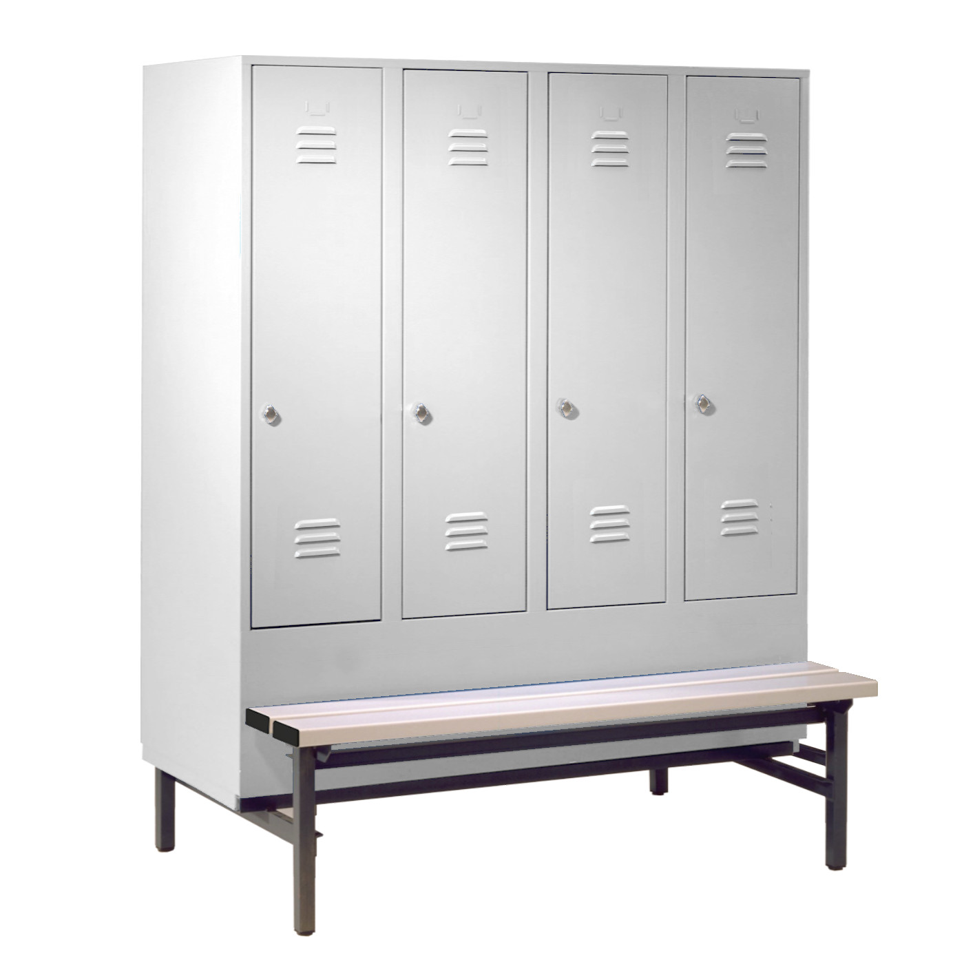 Wolf Spind Serie 75 GU mit Sitzbankuntergestell, Abteilbreite 400 mm, 4 Abteile Lichtgrau RAL 7035