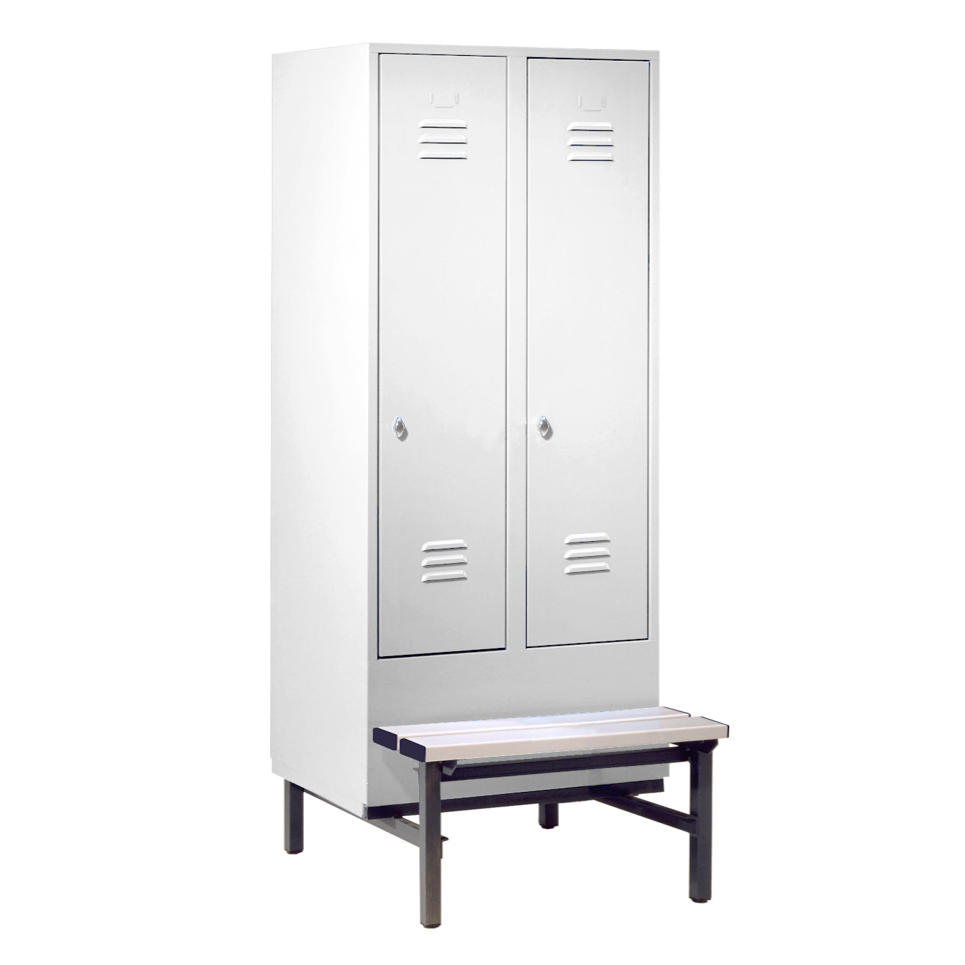Wolf Spind Serie 75 GU mit Sitzbankuntergestell, Abteilbreite 400 mm, 2 Abteile Lichtgrau RAL 7035