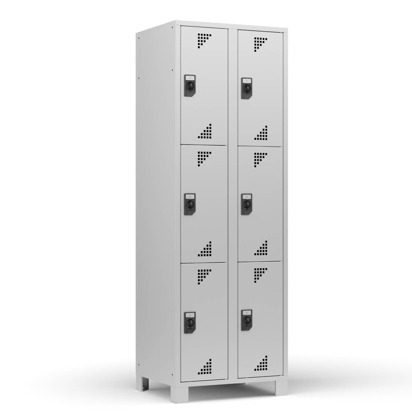 Wolf Fächerschrank Serie 82, Füße, Abteilbreite 300 mm, 2 Abteile à 3 Fächer Lichtgrau RAL 7035