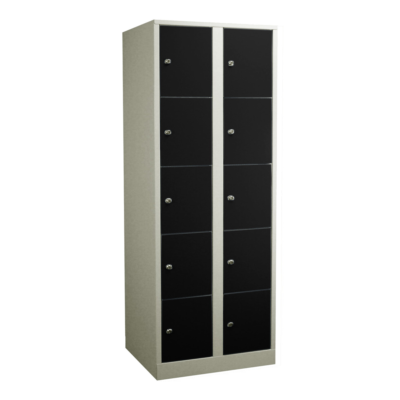 Wolf Fächerschrank Serie 42 extrahoch Sockel Abteilbreite 400 mm 2 Abteile à 5 Fächer Tiefschwarz RAL 9005