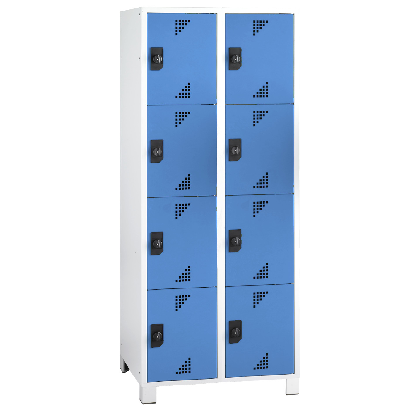 Wolf Fächerschrank Serie 82, Füße, Abteilbreite 400 mm, 2 Abteile à 4 Fächer Brillantblau RAL 5007