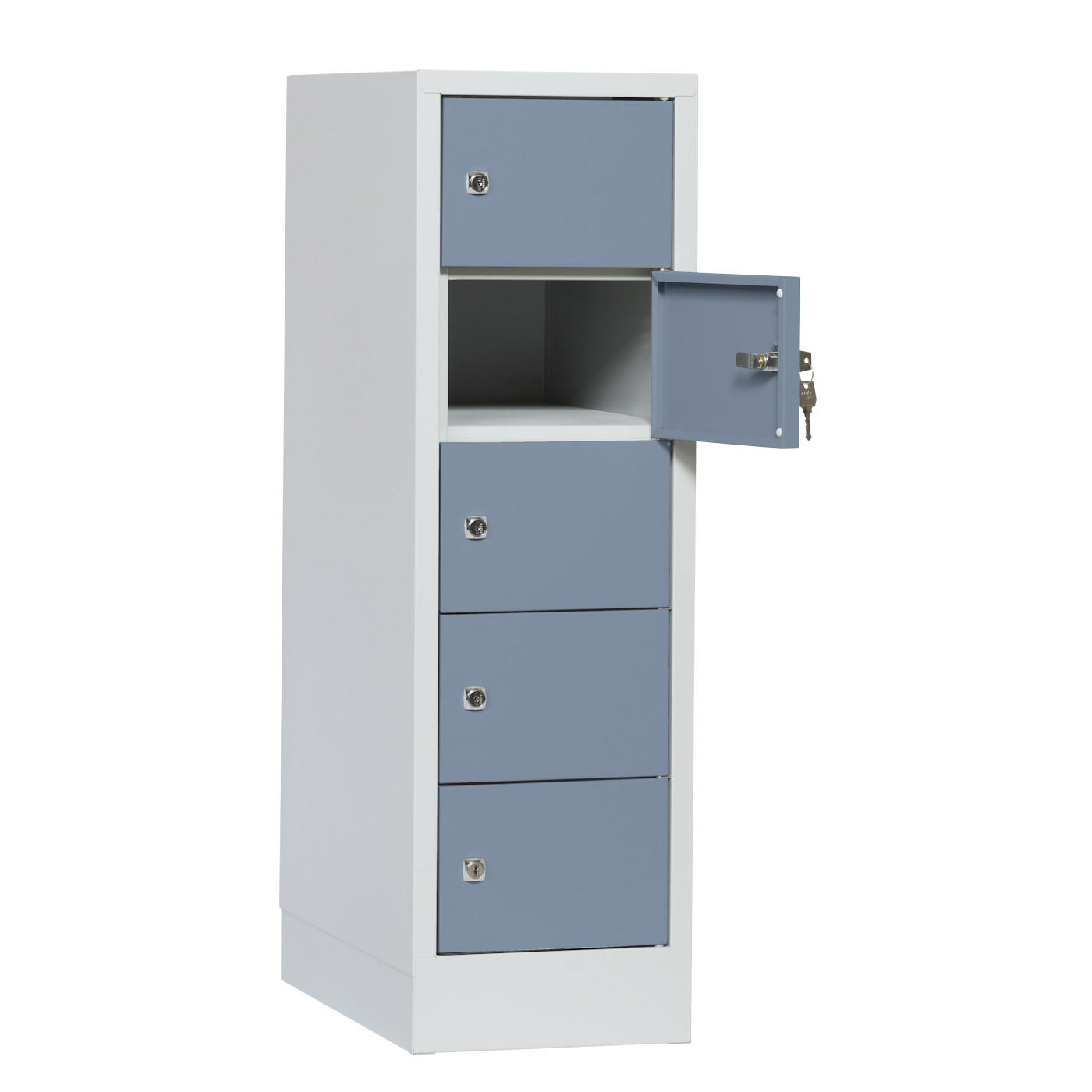 Wolf Kleingefachschrank Serie 41, Sockel, Abteilbreite 300 mm, 1 Abteil à 5 Fächer Blaugrau RAL 7031