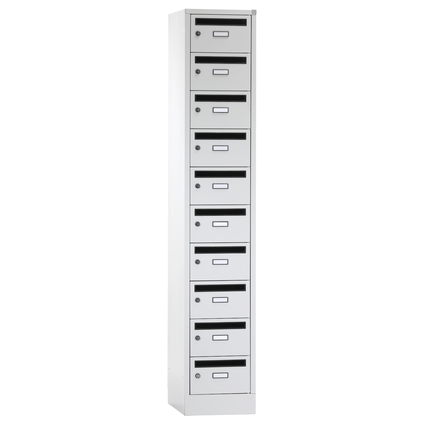 Wolf Postverteilerschrank Serie 42 PV, Sockel, Abteilbreite 350 mm, 1 Abteil à 10 Fächer Lichtgrau RAL 7035