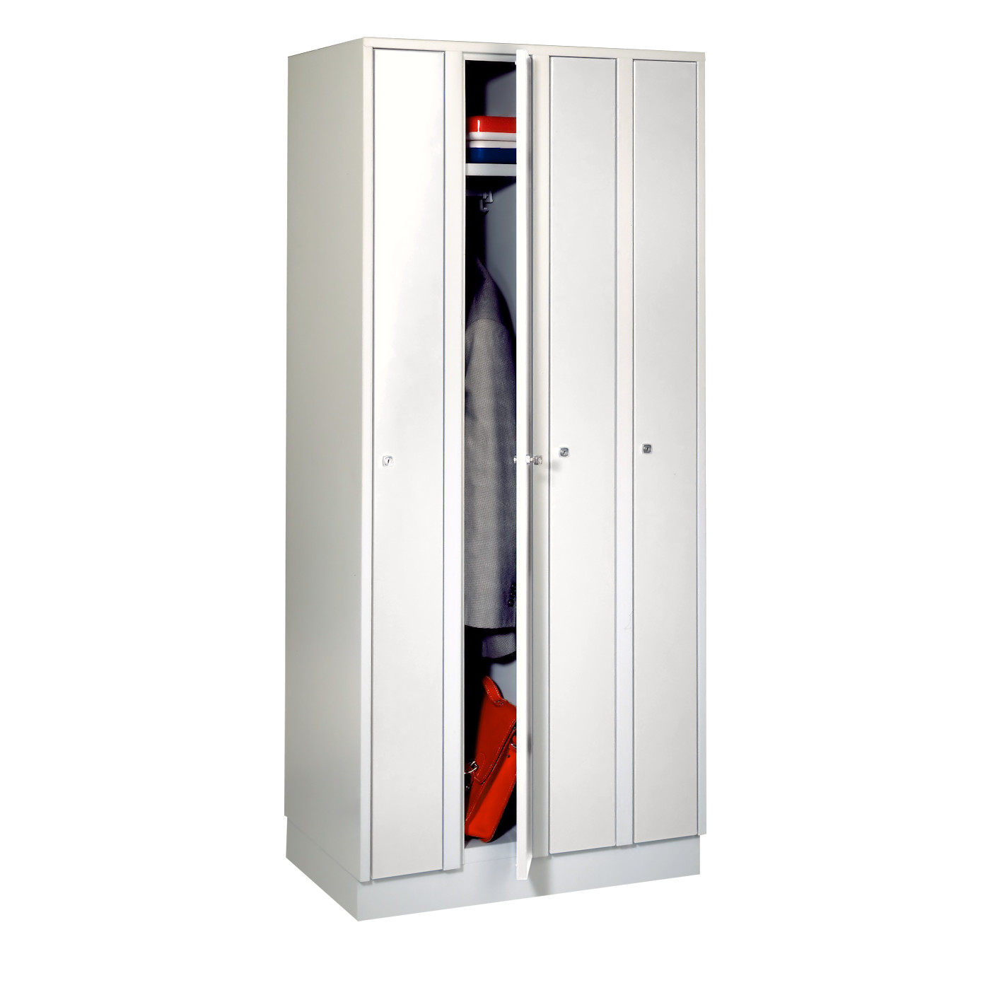 Wolf Raumspar-Spind Serie 71 R, Sockel, 4 Abteile mit einer Abteilbreite von je 200 mm Lichtgrau RAL 7035