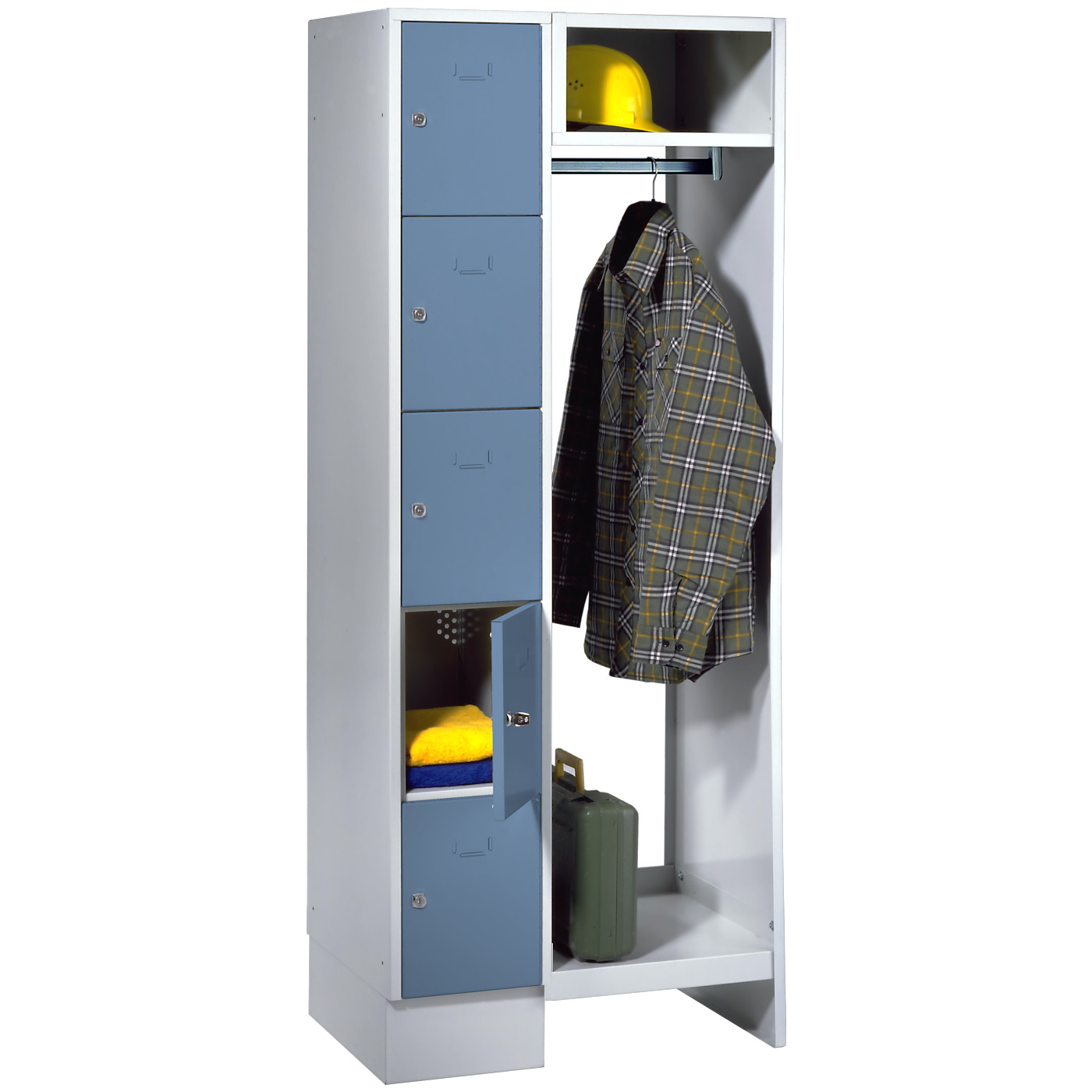 Wolf Schließfachgarderoben-System Serie 78 1 Abteil Breite 300 mm, 5 Fächer, offene Garderobe Taubenblau RAL 5014
