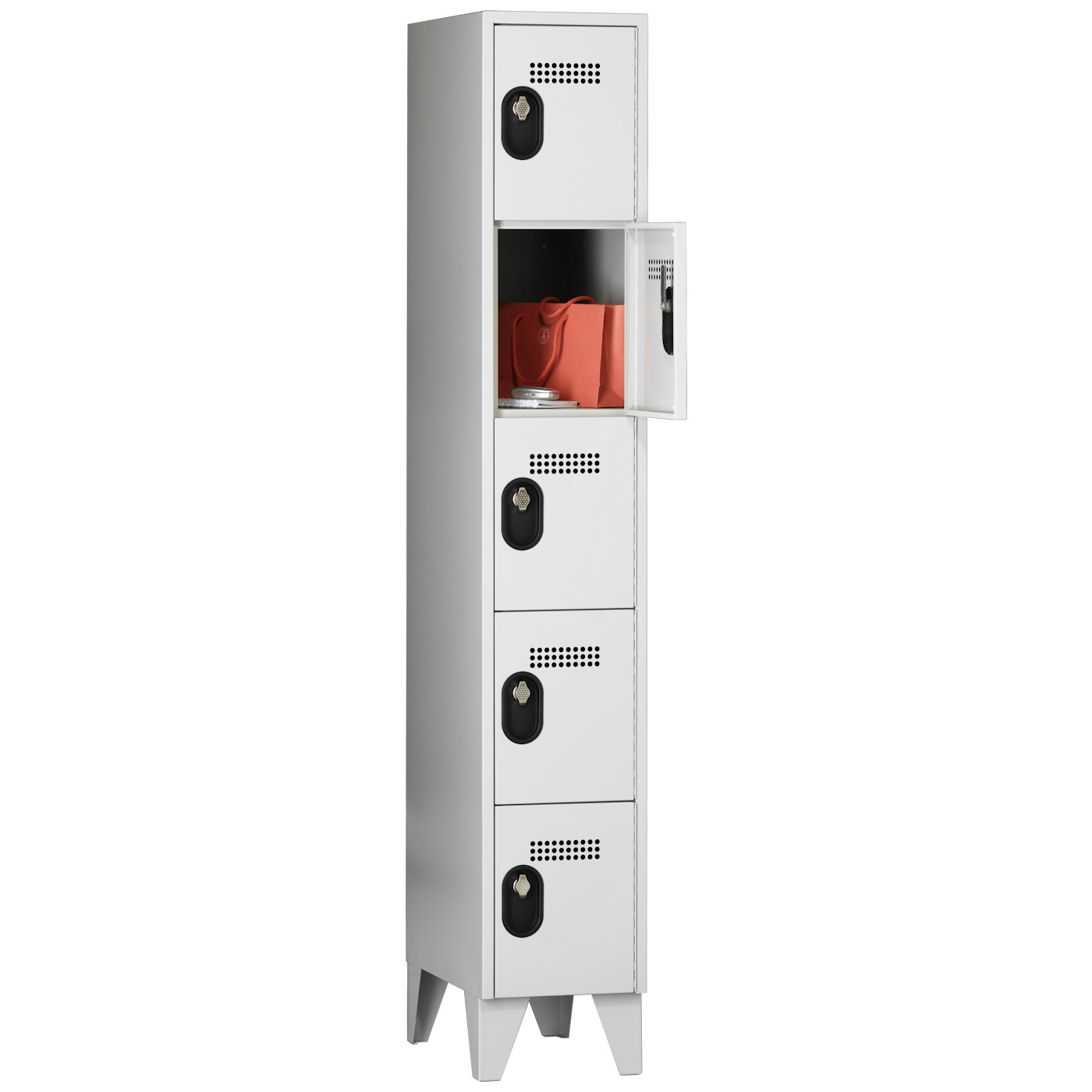 Wolf Fächerschrank Serie 90, Füße, Abteilbreite 300 mm, 1 Abteil à 5 Fächer Lichtgrau RAL 7035