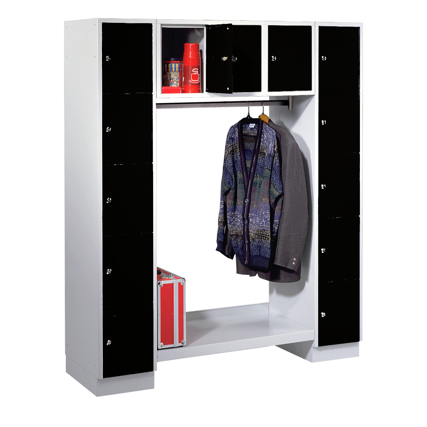 Wolf Schließfachgarderoben-System Serie 78 2 Abteile Breite 300 mm 13 Fächer offene Garderobe Tiefschwarz RAL 9005