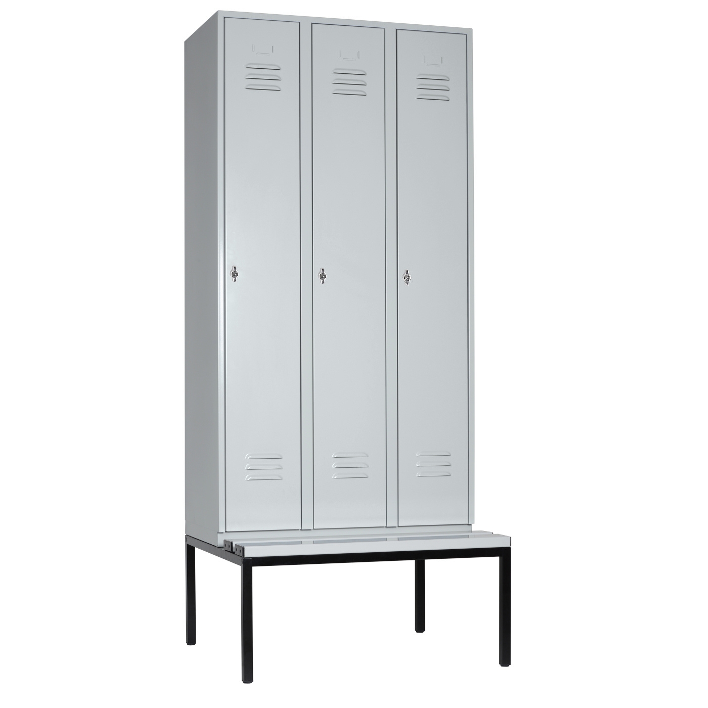 Wolf Spind Serie 75 U mit Sitzbankuntergestell, Abteilbreite 300 mm, 3 Abteile Lichtgrau RAL 7035