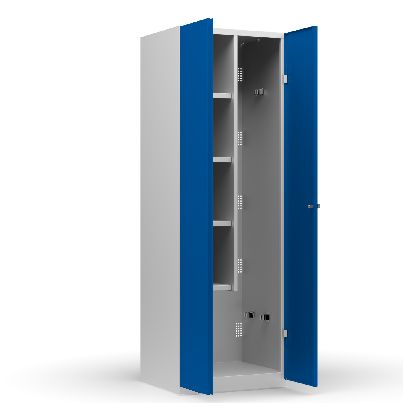 Wolf Mehrzweckspind für Stielgeräte Serie 77 Sockel Flügeltüren Abteilbreite 300 mm 2 Abteile Enzianblau RAL 5010