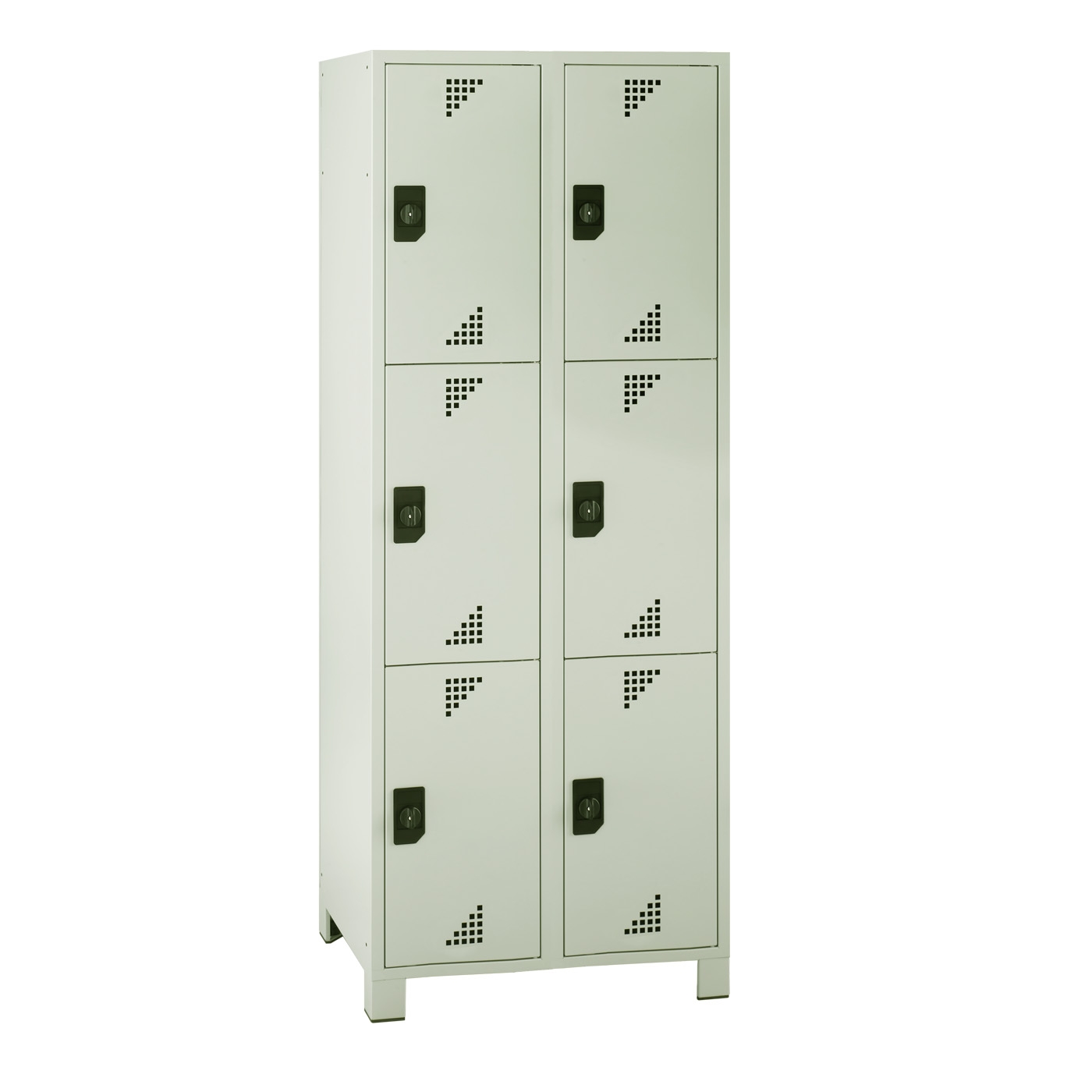 Wolf Fächerschrank Serie 82, Füße, Abteilbreite 400 mm, 2 Abteile à 3 Fächer Lichtgrau RAL 7035