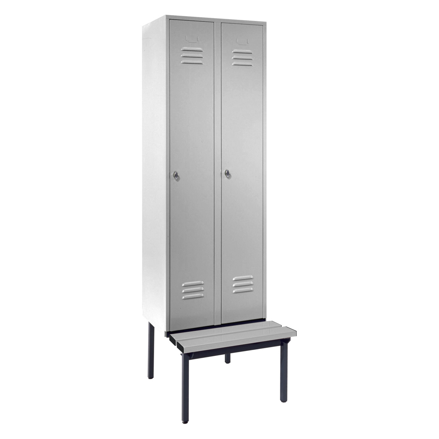 Wolf Spind Serie 75 U mit Sitzbankuntergestell, Abteilbreite 300 mm, 2 Abteile Lichtgrau RAL 7035