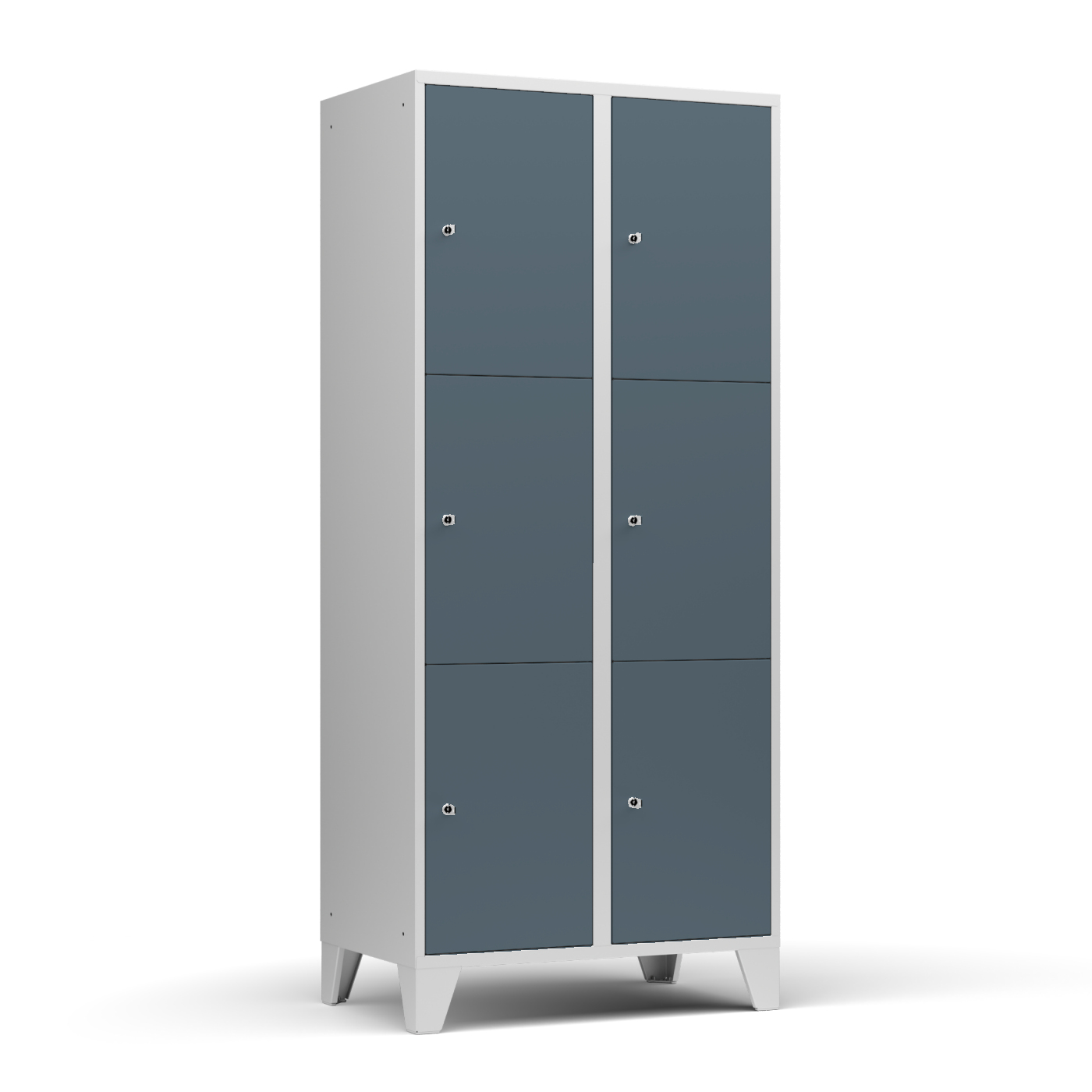 Wolf Fächerschrank Serie 72, Füße, Abteilbreite 400 mm, 2 Abteile à 3 Fächer Blaugrau RAL 7031